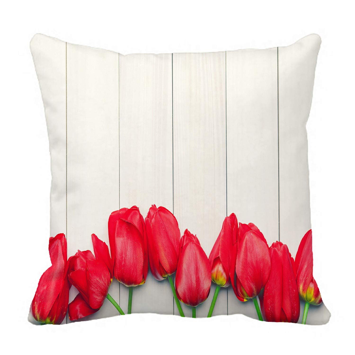 ECZJNT Red Tulips Easter Pillow Cover - 16x16 Inch Floral Cushion Case with Light Boards Design for Spring Home Decor, Sofa & Bedroom Accent