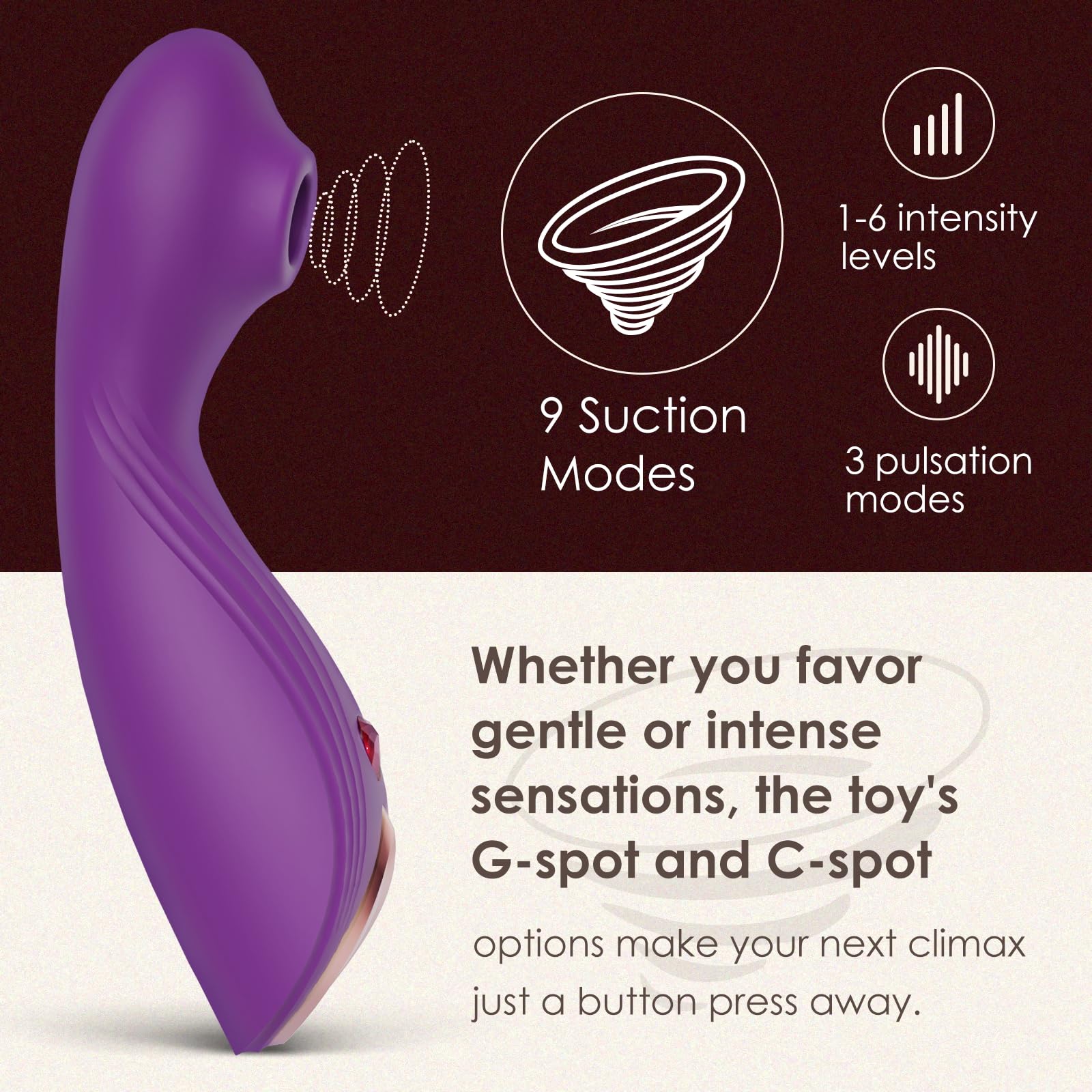 2 in 1 G Spot & Clitoral Vibrator - 9 Suction Modes Adult Sex Toy for Women & Couples, Powerful Clitoris & Nipple Stimulator for Quick Orgasm - Perfect for Solo Play & Intimate Couples Moments
