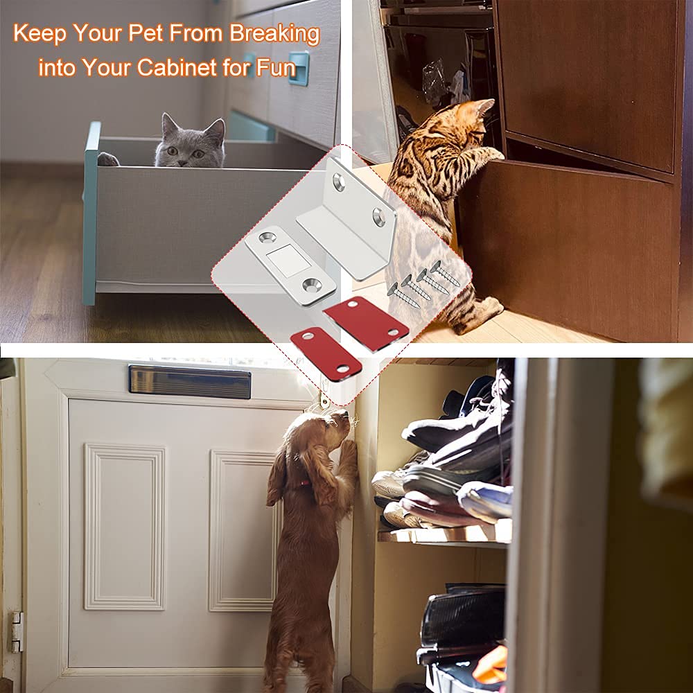 2 Pack L-Shaped Cabinet Magnetic Catches + 5 Pack Ultra Thin Magnet Cabinet Door Catches - Strong Adhesive Drawer Magnets & Magnetic Closures for Kitchen Cabinets, Closets, Wardrobes (Perfect for Securing Cabinet Doors & Drawers in Homes, Offices, and RVs)