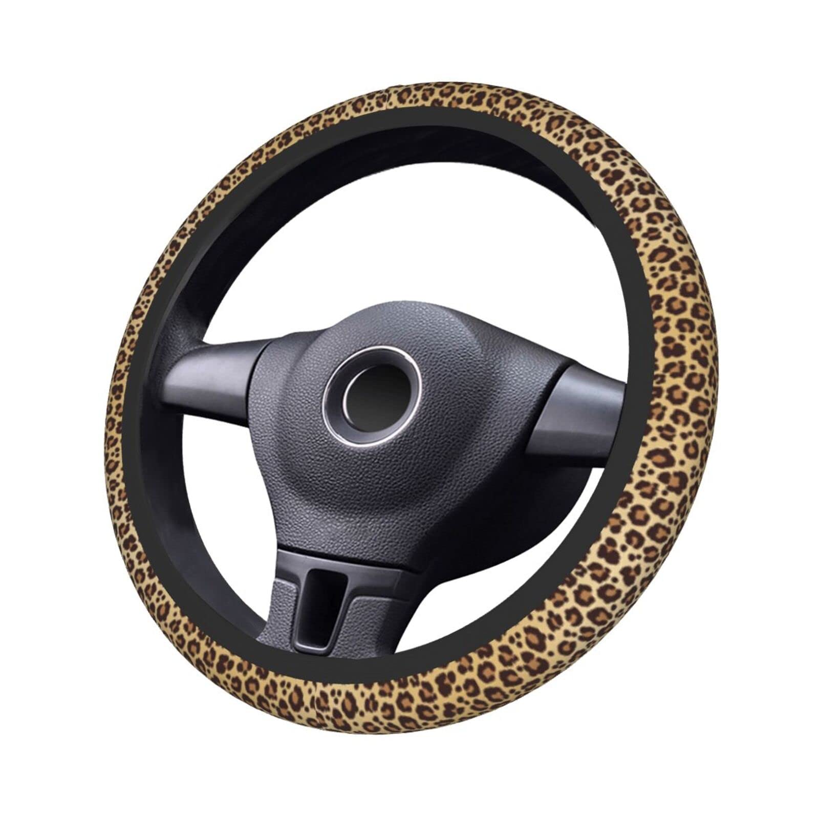 Premium Leopard Print Steering Wheel Cover - Universal Fit 15 Inch for Cars, SUVs, Trucks & Vans - Soft Brown Cheetah Pattern Protector for Men & Women - Perfect for Road Trips & Daily Commuting