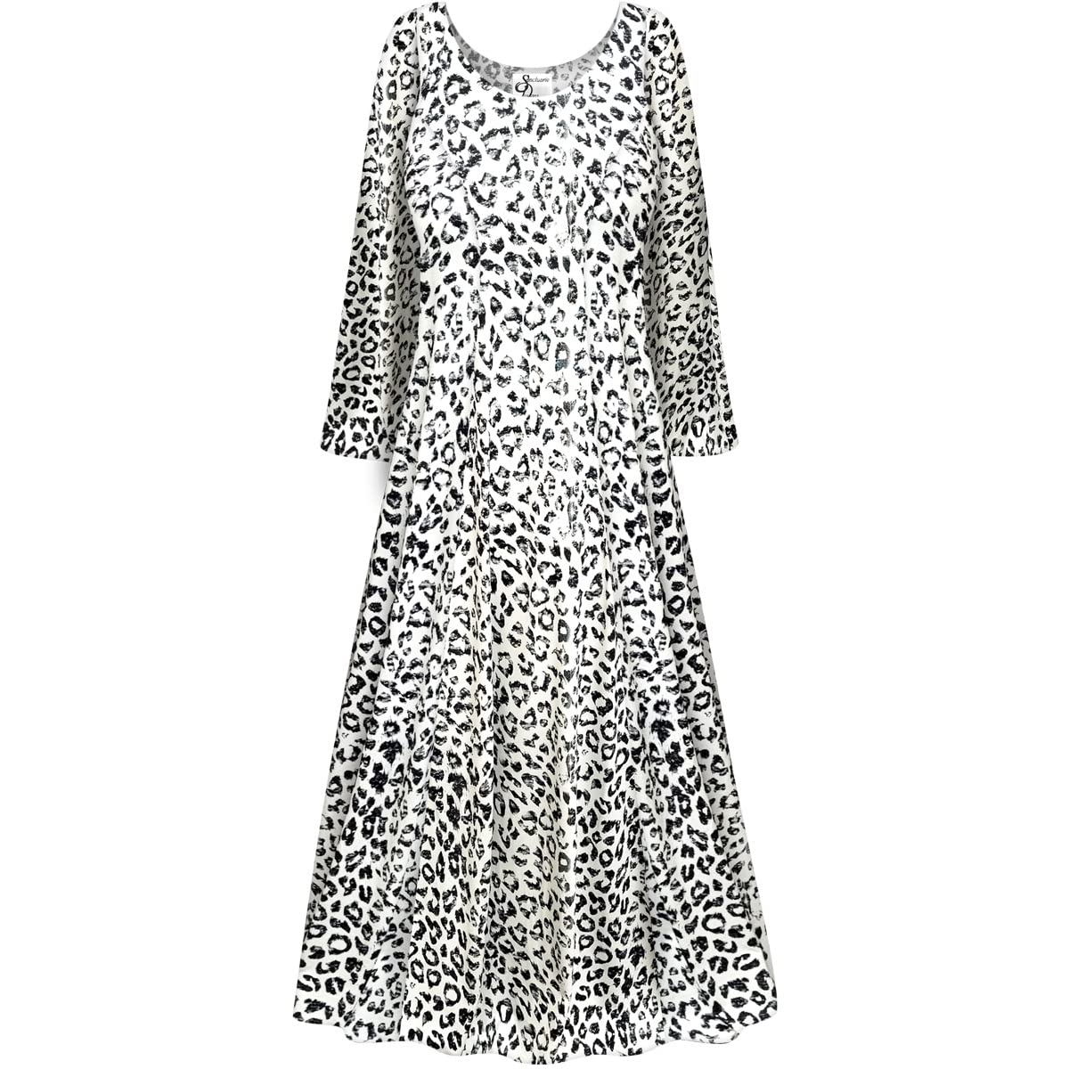Plus Size Women's Party Dress - Black & White Leopard Print Vintage Swing Dress with Stretchy Fabric, Long Princess Cut Evening Gown for Special Occasions, Weddings & Cocktail Parties