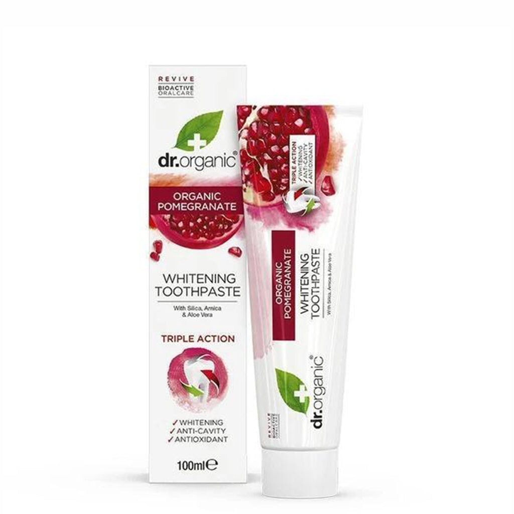 Dr Organic Whitening Toothpaste with Pomegranate Extract - Natural & Fluoride-Free for Sensitive Teeth - Perfect for Daily Oral Care & Bright Smile