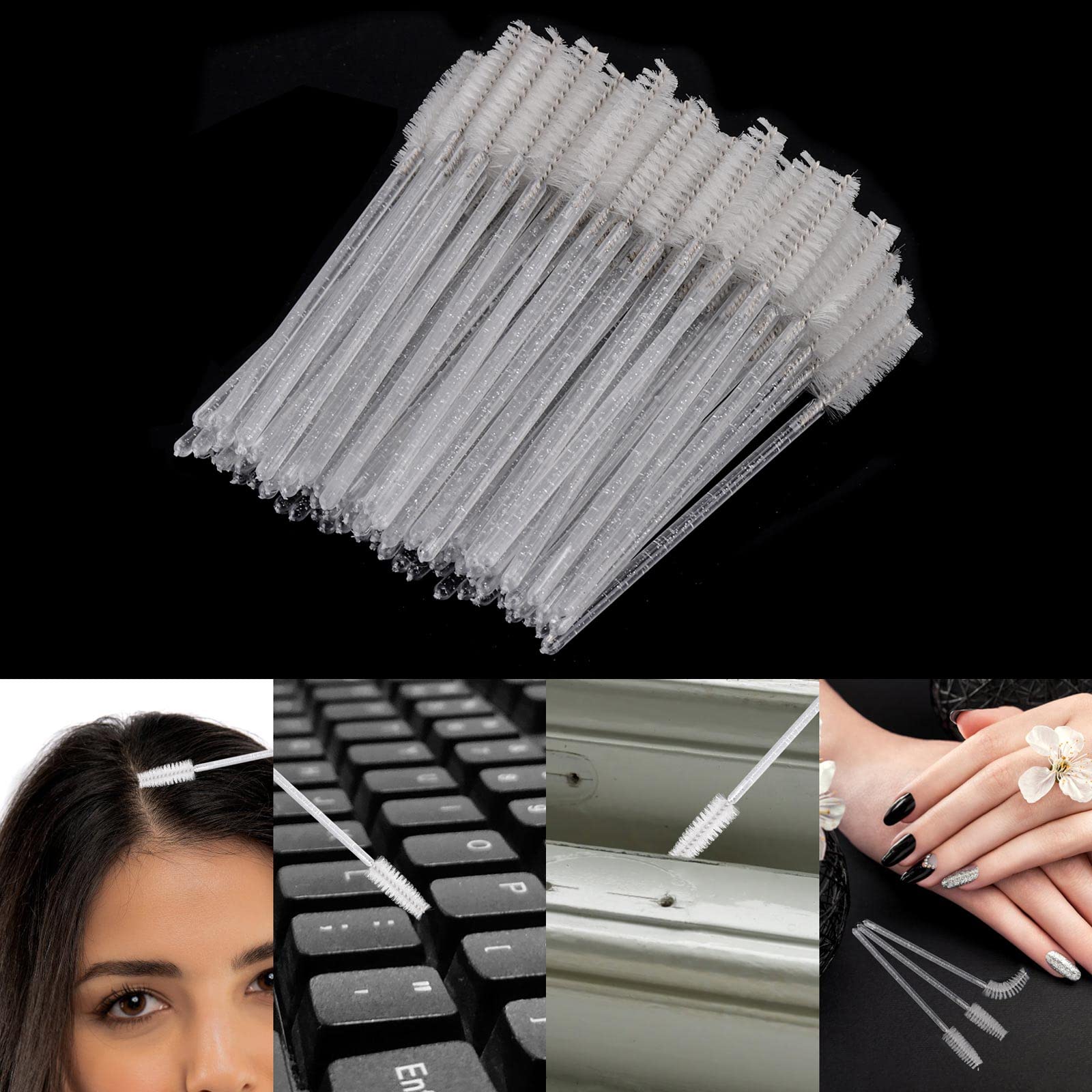 100 Pcs Disposable Mascara Wands - Crystal Spoolie Brushes for Eyelash Extensions & Eyebrow Grooming - White Lash Wand Applicators for Professional Makeup Kits & DIY Beauty - Perfect for Salons, Home Use & Travel Makeup Essentials
