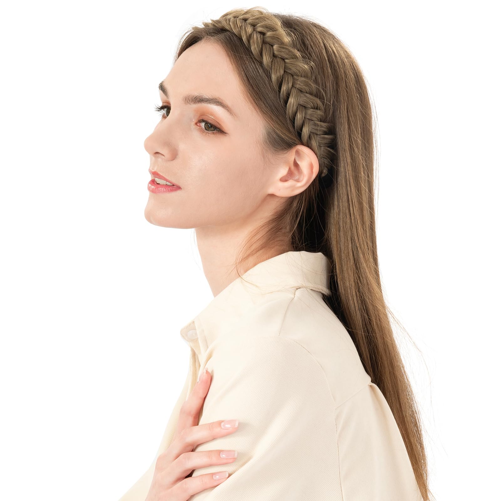 2-Pack Messy Wide Synthetic Hair Braid Headbands for Women - Stretchy Elastic Chunky Hair Accessories (Dark Brown) - Perfect for Everyday Wear, Work & Casual Outfits