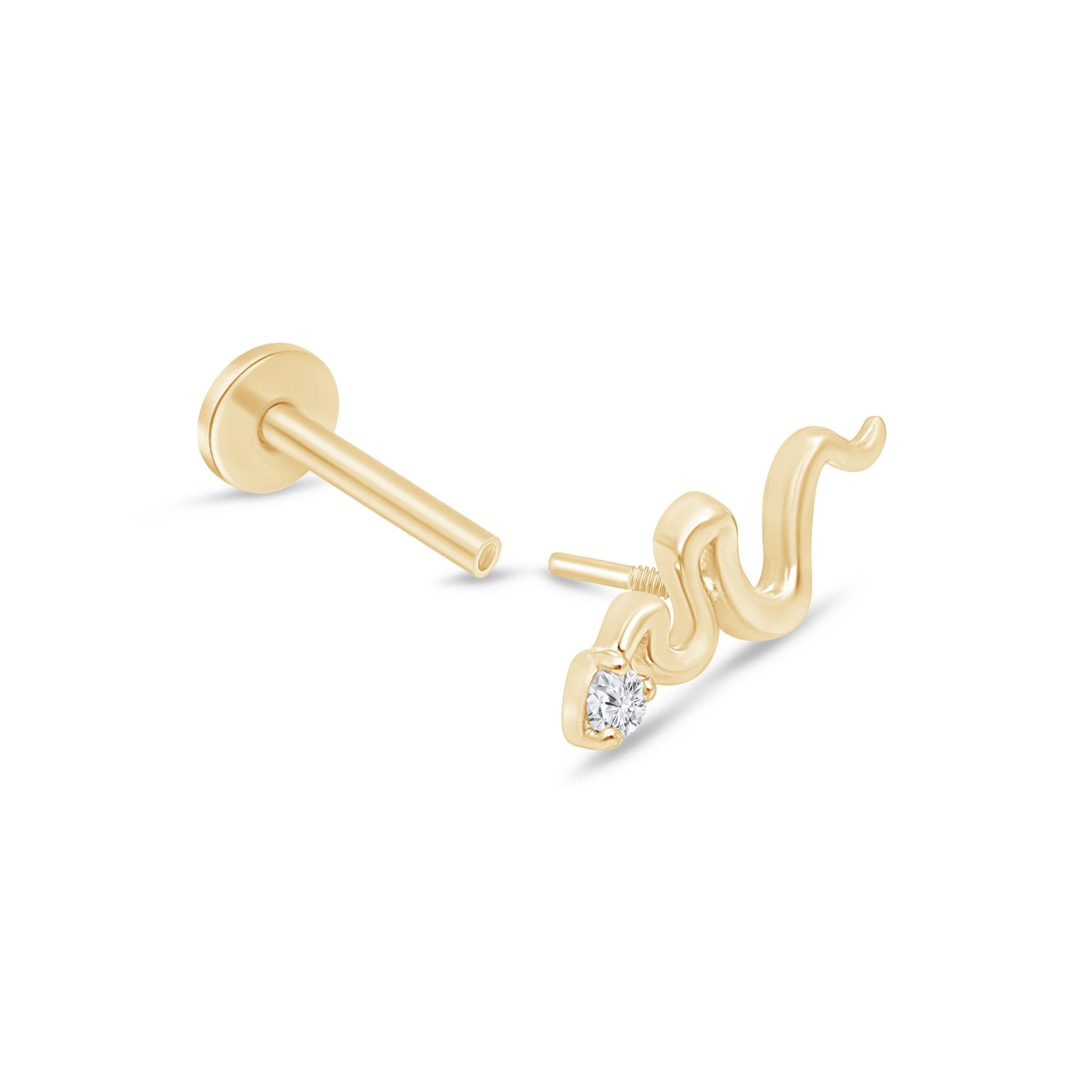 14K Yellow Gold Gemstone Snake Flat Back Stud Earrings - Elegant Jewelry for Women, Perfect for Parties, Weddings & Everyday Wear