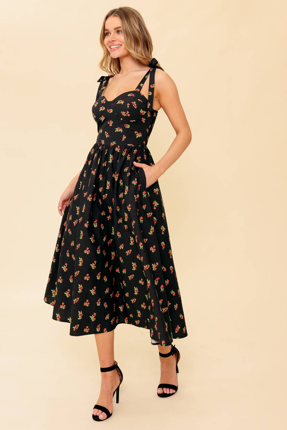 Enchanting Moments Woven Midi Dress - Elegant Floral Summer Dress for Women | Perfect for Weddings, Parties & Date Nights