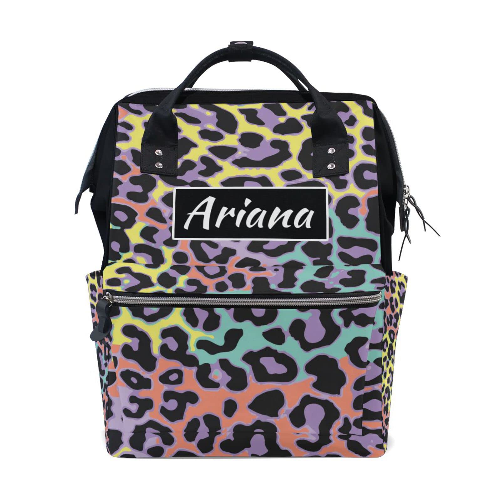 Custom Leopard Print Diaper Backpack - Large Capacity Maternity Bag for Moms, Baby Girls & Boys - Personalized Travel Diaper Bag for Outings, Shopping & Family Trips