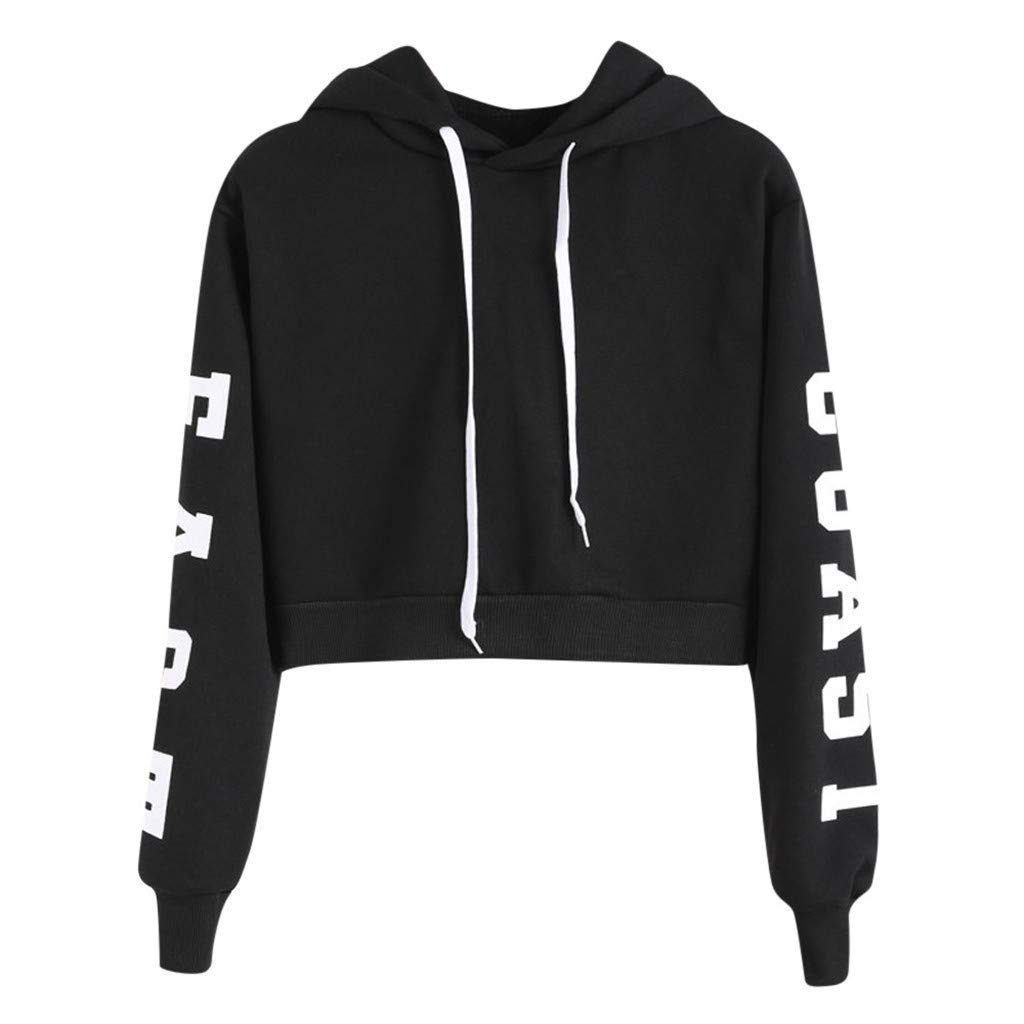POTO Women's Long Sleeve Cropped Hoodie - Letter Print Pullover Sweatshirt for Teens & Girls | Casual Hooded Crop Top for Streetwear, Gym & Everyday Fashion