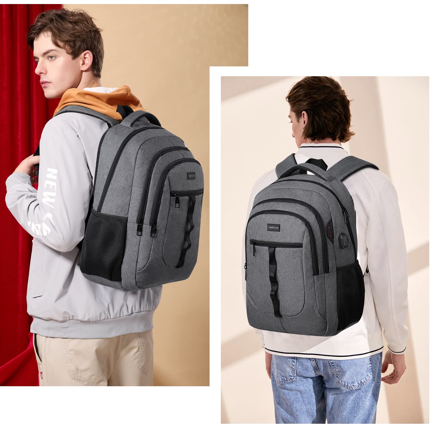 YAMTION 17 Inch Laptop Backpack for Men & Women - USB Charging Port, Water Resistant College Bookbag for Work, Business & Travel - Perfect for Commuting, School & Daily Use