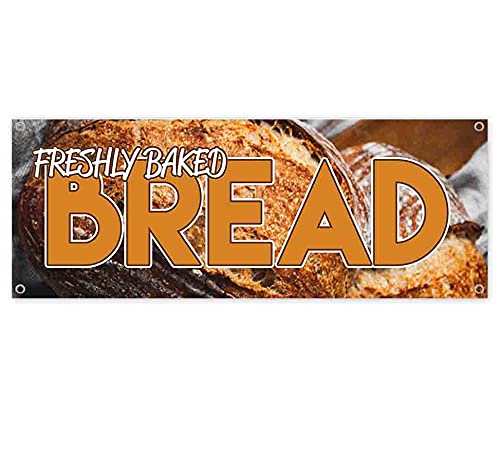 Freshly Baked Bread Banner 13 oz - Heavy Duty Vinyl Sign with Metal Grommets for Bakeries, Cafes & Restaurants | Durable Single-Sided Decoration