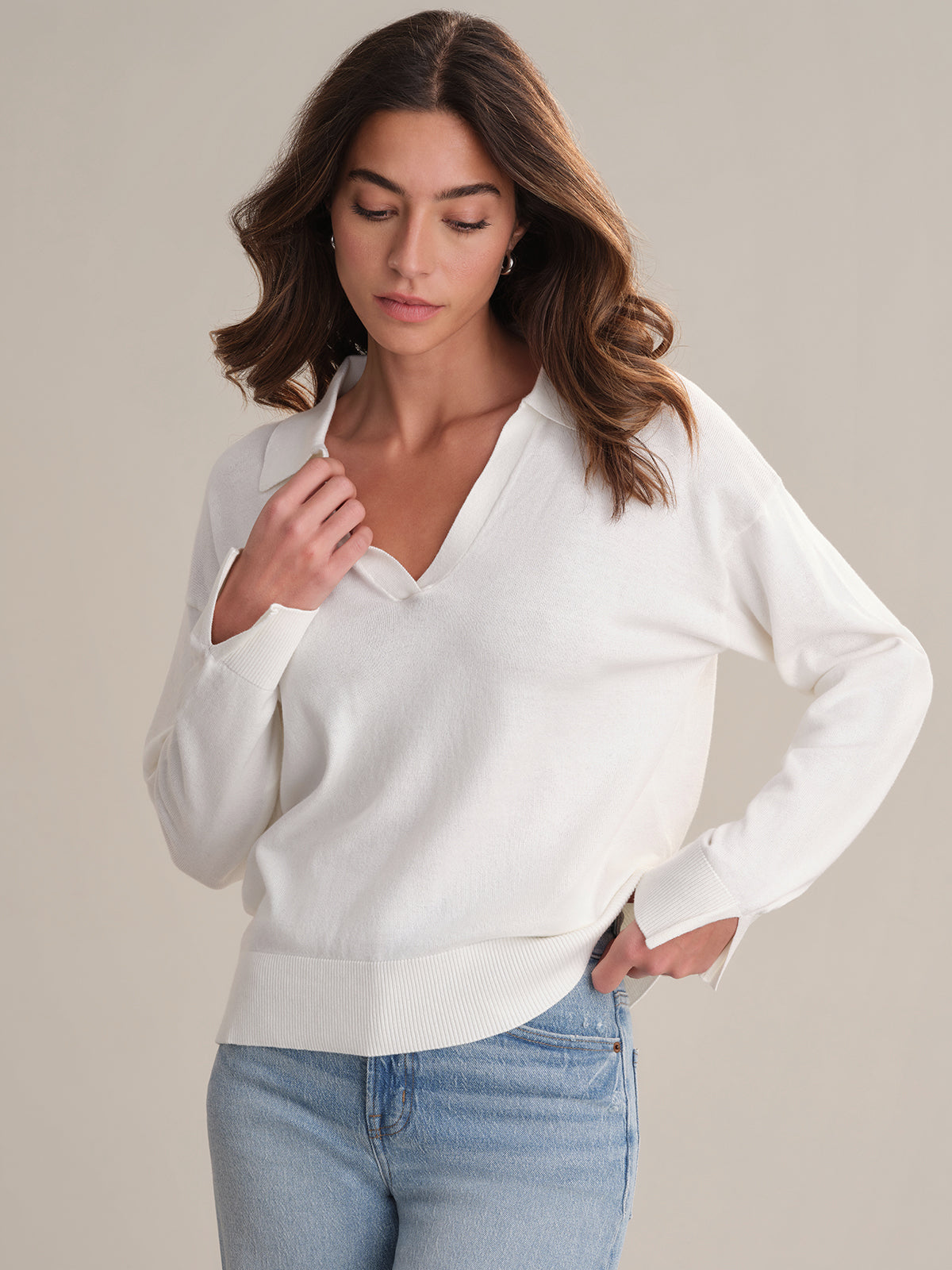 Maddi Women's V-Neck Cotton Pullover Sweater - Soft Casual Knit Top for Everyday Wear, Office, and Outings