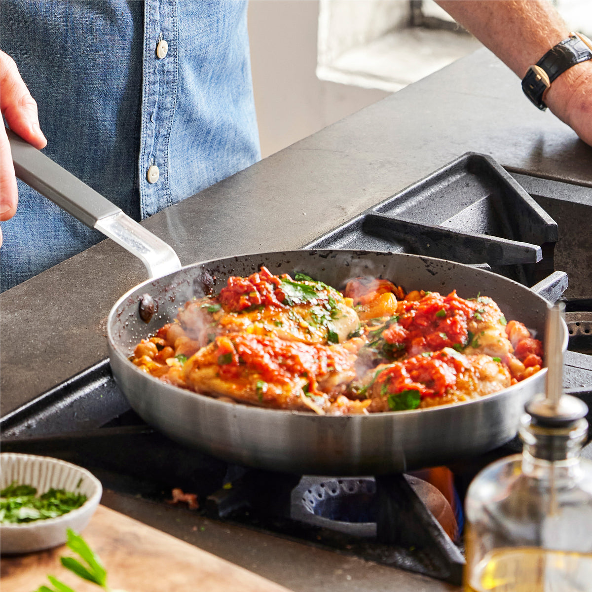Bobby Flay by GreenPan PFAS-Free Nonstick Stainless Steel 12-Inch Fry Pan with Lid - Perfect for Sautéing, Frying & Healthy Cooking at Home