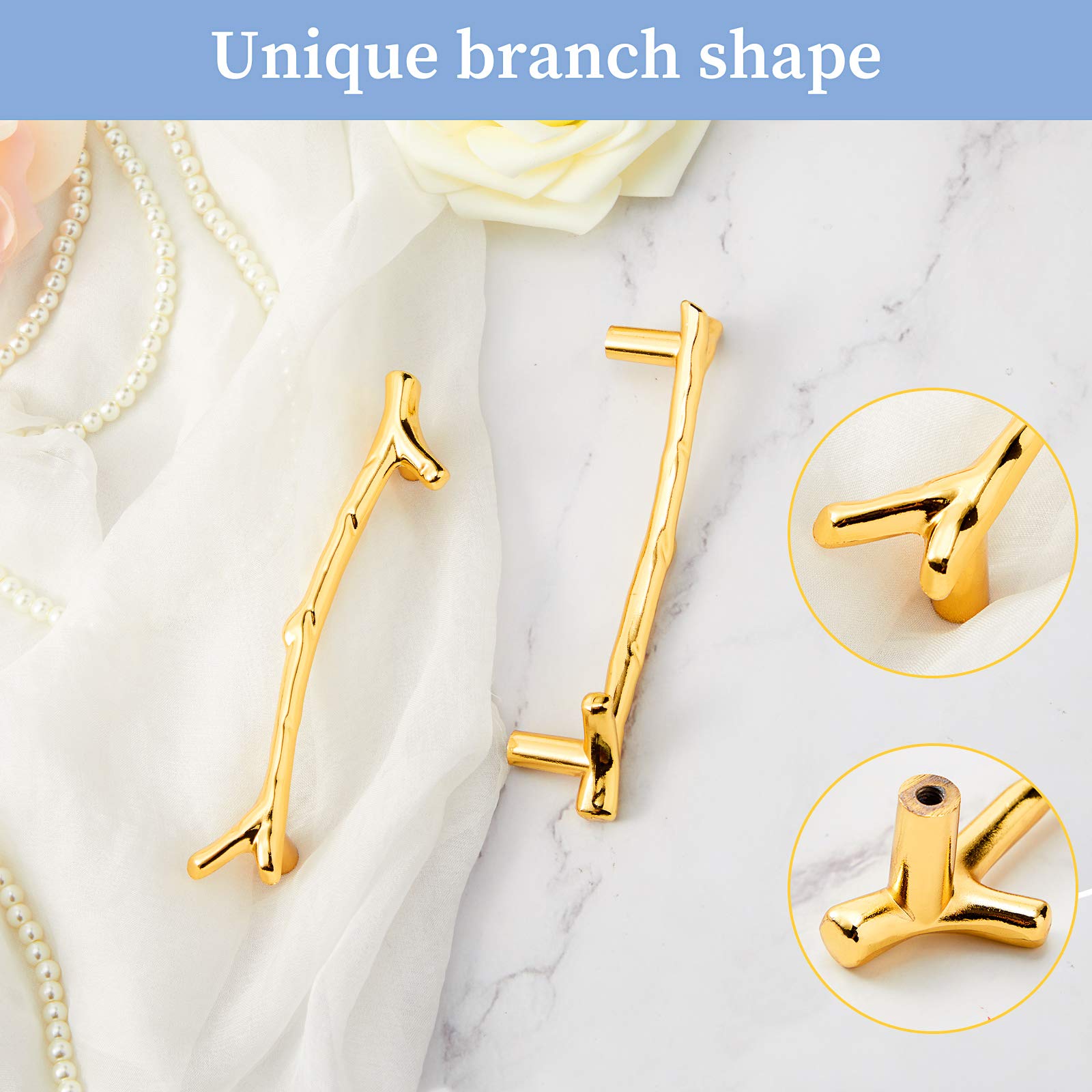 6 Pack Stainless Steel Tray Handles for Resin & Silicone Serving Trays - Branches Shaped with Screw Sets, 4.8 Inch (Gold) | Perfect for DIY Crafting, Home Decor, and Party Serving
