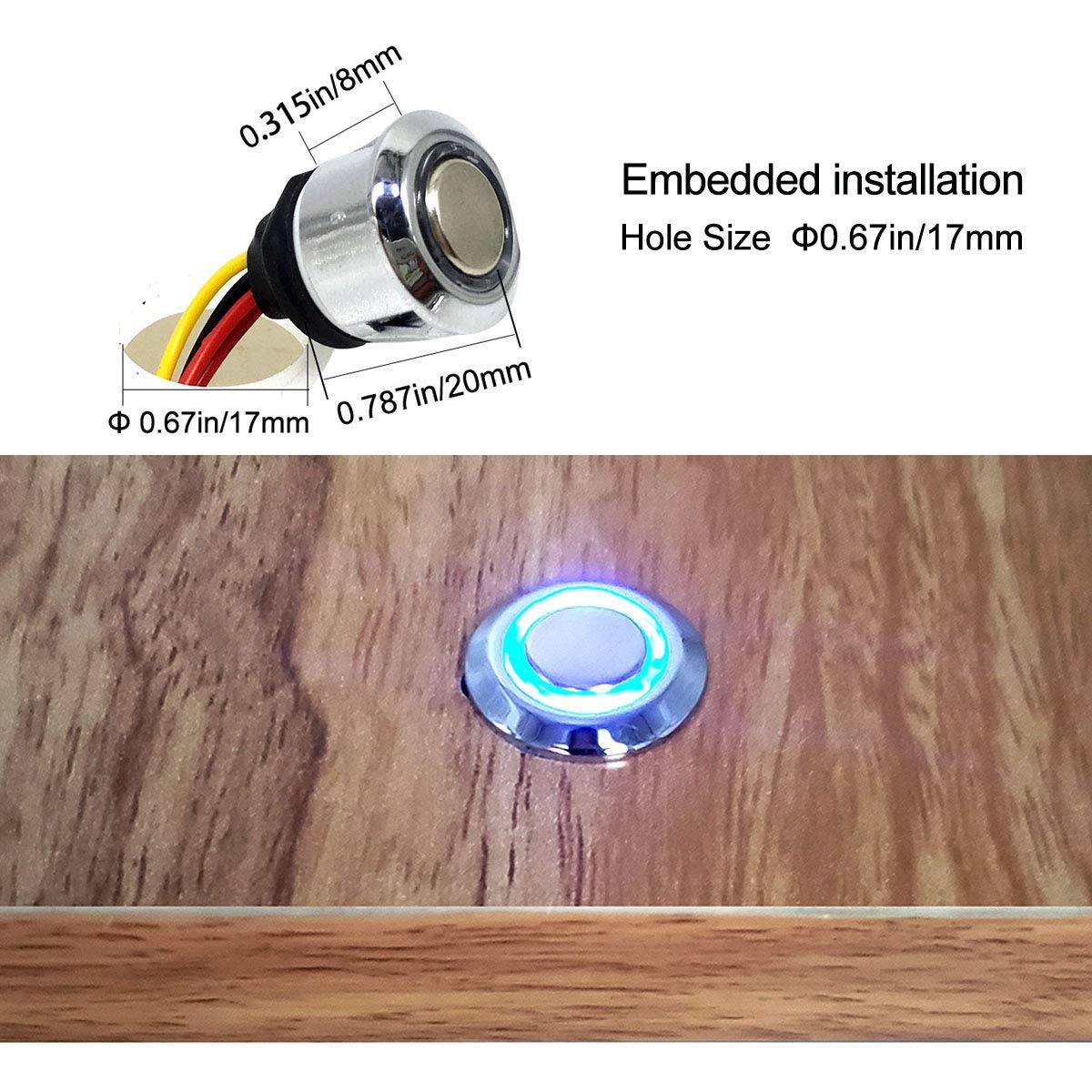 HAMRVL 12V DC Touch Dimmer Switch - On/Off & Stepless Brightness Control for LED Strip Lights (5-24V), Fits 17mm/0.67