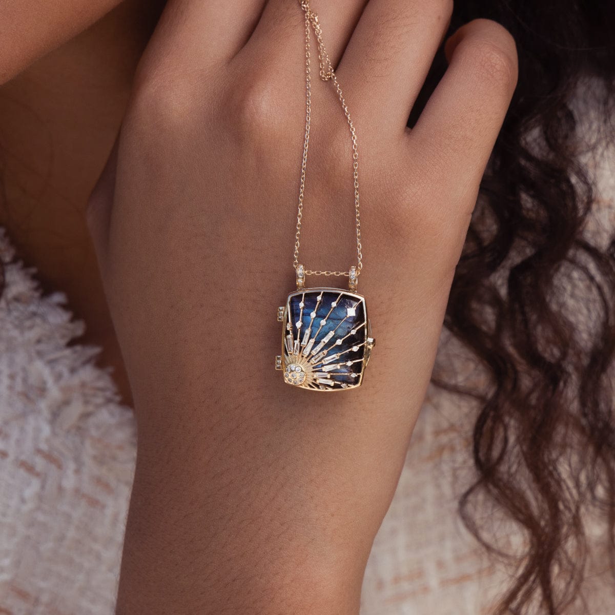 Labradorite Sun & Diamond Locket Necklace - Elegant Gemstone Jewelry for Women, Perfect for Everyday Wear, Special Occasions & Gifts