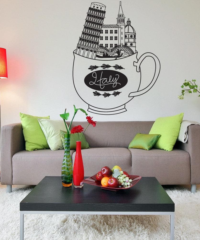 Italian Coffee Cup Vinyl Wall Decal Sticker - Removable Home Decor for Kitchen, Cafe & Office - Perfect for DIY Wall Art & Interior Design