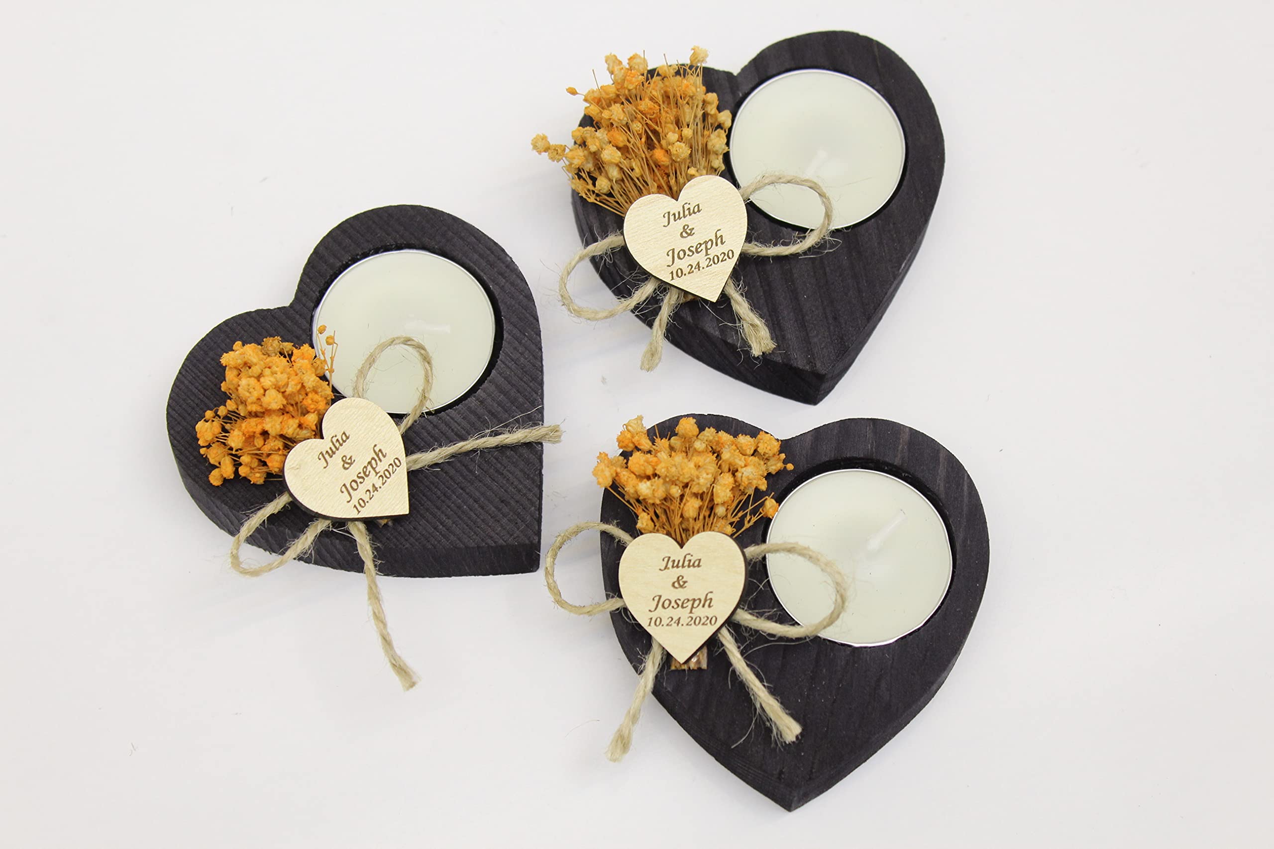 Personalized Heart Shaped Candle Holders - Wedding Favors, Guest Gifts & Bridal Shower Candles - Elegant Tealight Holders for Home Decor, Funeral Memorials & Special Events - Romantic Gifts for Anniversaries & Valentine's Day
