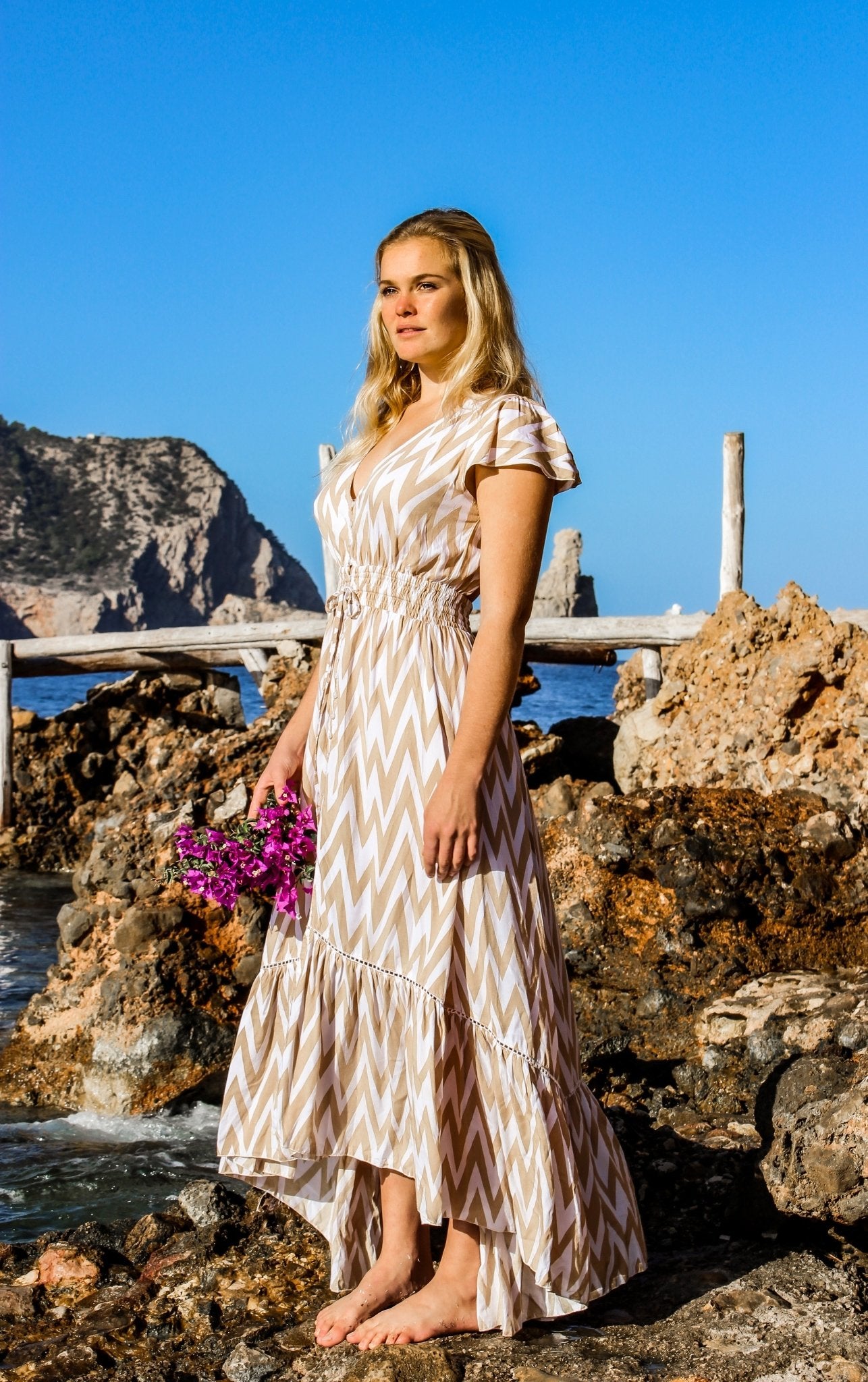 Boho Beach Dress for Women - Nafisa Dream Sandy Flowy Maxi Dress | Perfect for Beach Vacations, Summer Outfits & Boho Chic Style
