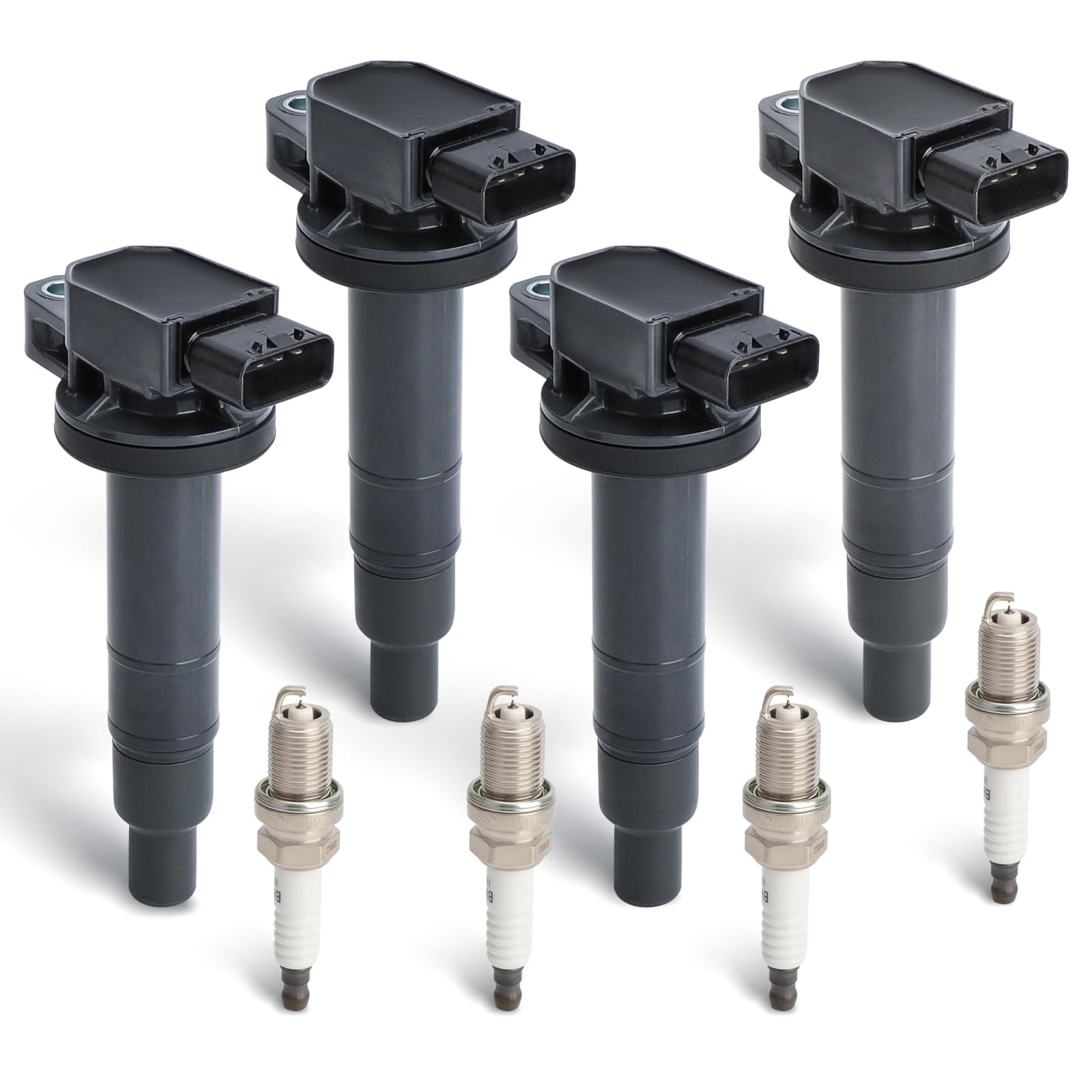 UF316 Ignition Coil Pack & 7090 Double Iridium Spark Plugs - Compatible with Toyota Prius, Prius C, Yaris, Echo, Scion xA, xB - Set of 4 - High Performance Replacement Parts for Smoother Acceleration and Better Fuel Efficiency