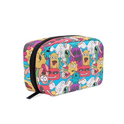 Cute Monster Print Cosmetic Bag - Waterproof Makeup Pouch with Zipper for Travel, Toiletries & Brushes Storage - Portable Square Purse for Women & Girls - Perfect for Gym, Vacation & Daily Organizer