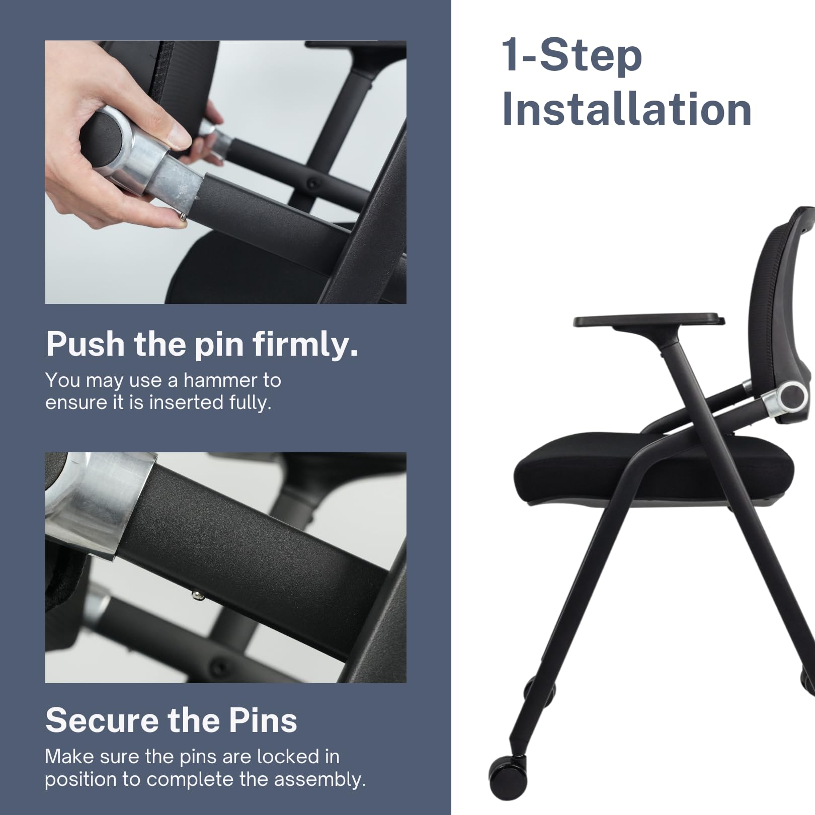 10 Pack Foldable Office Chairs with Wheels - Ergonomic Mesh Back & Armrests, Stackable Conference Chairs for Office, Guest & Reception - Portable Meeting Chairs (Black, 300 lbs Capacity) - Perfect for Home Office, Conference Rooms & Temporary Seating Events