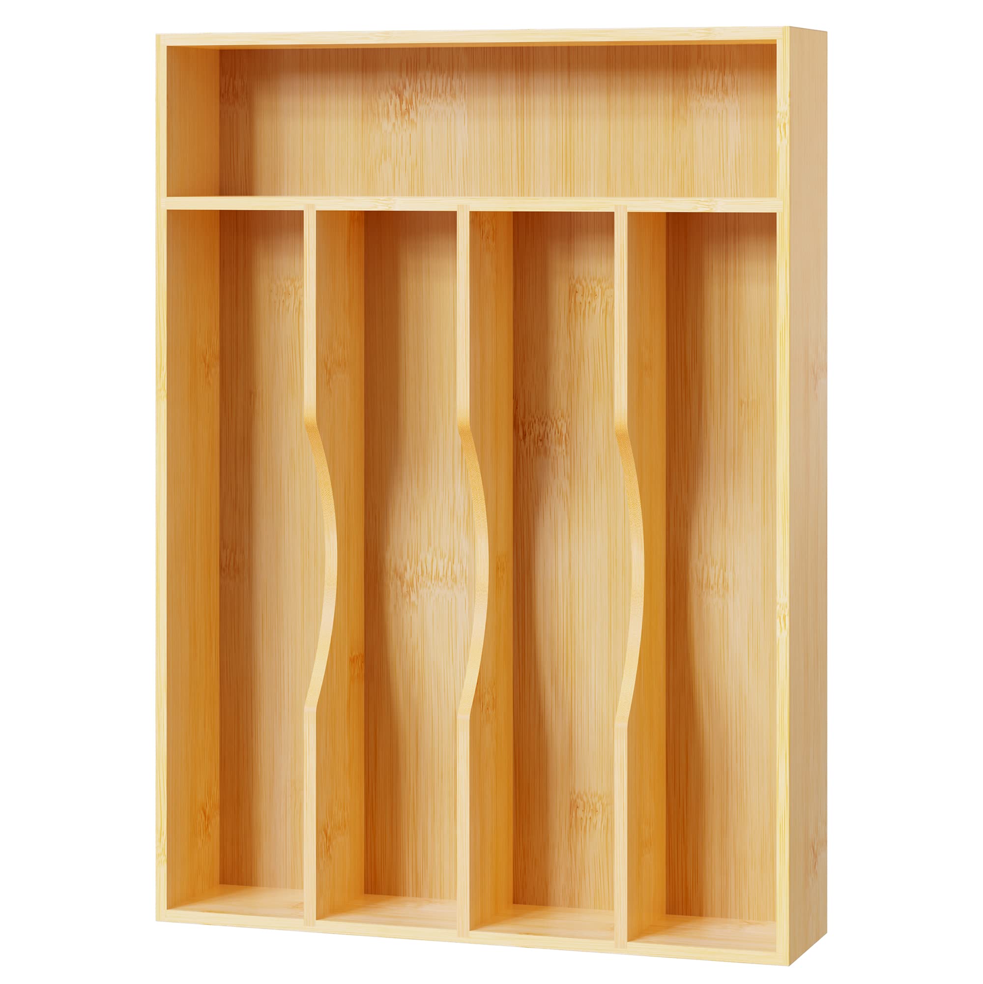 Bamboo Silverware Tray Organizer - 10 Inch 5-Compartment Drawer Utensil Holder for Kitchen, Cutlery & Flatware Storage - Perfect for Narrow Drawers, Small Kitchen Spaces & Dining Room Organization