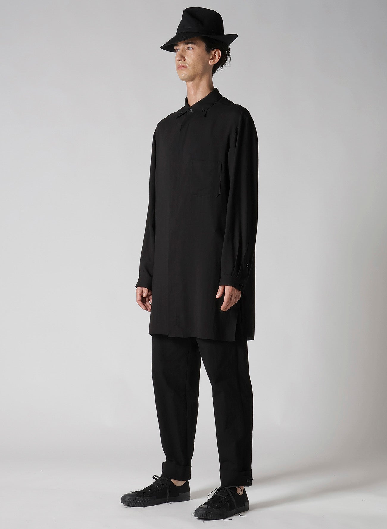 Men's Cellulose Lawn Black Loop Button Down Placket Shirt - Casual Office Wear & Summer Outfits
