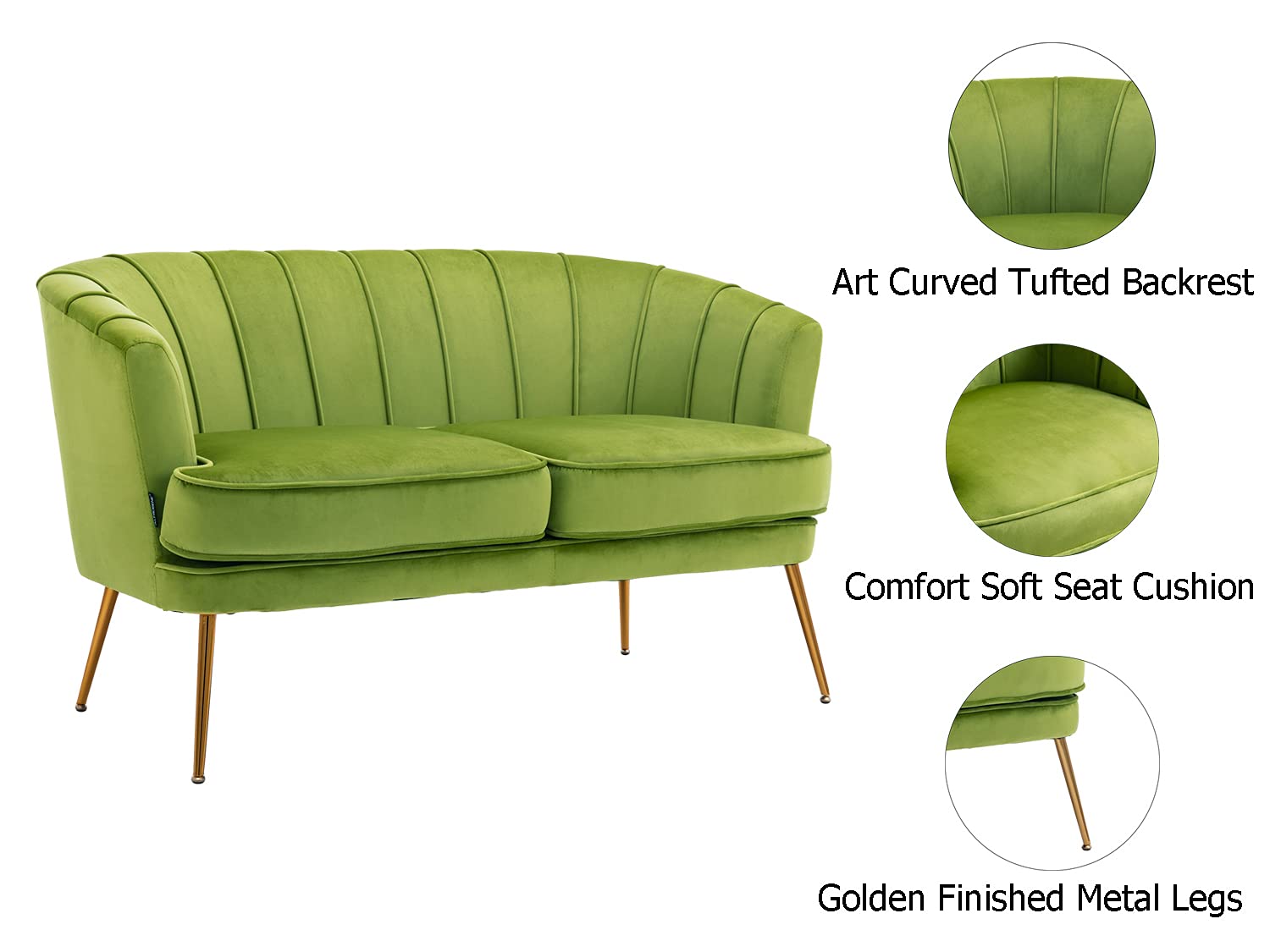 Luxury Velvet Loveseat Sofa - Modern Tufted Chesterfield 2-Seater Couch for Living Room & Bedroom - Grass Green | Perfect for Small Spaces, Apartments, and Cozy Home Decor