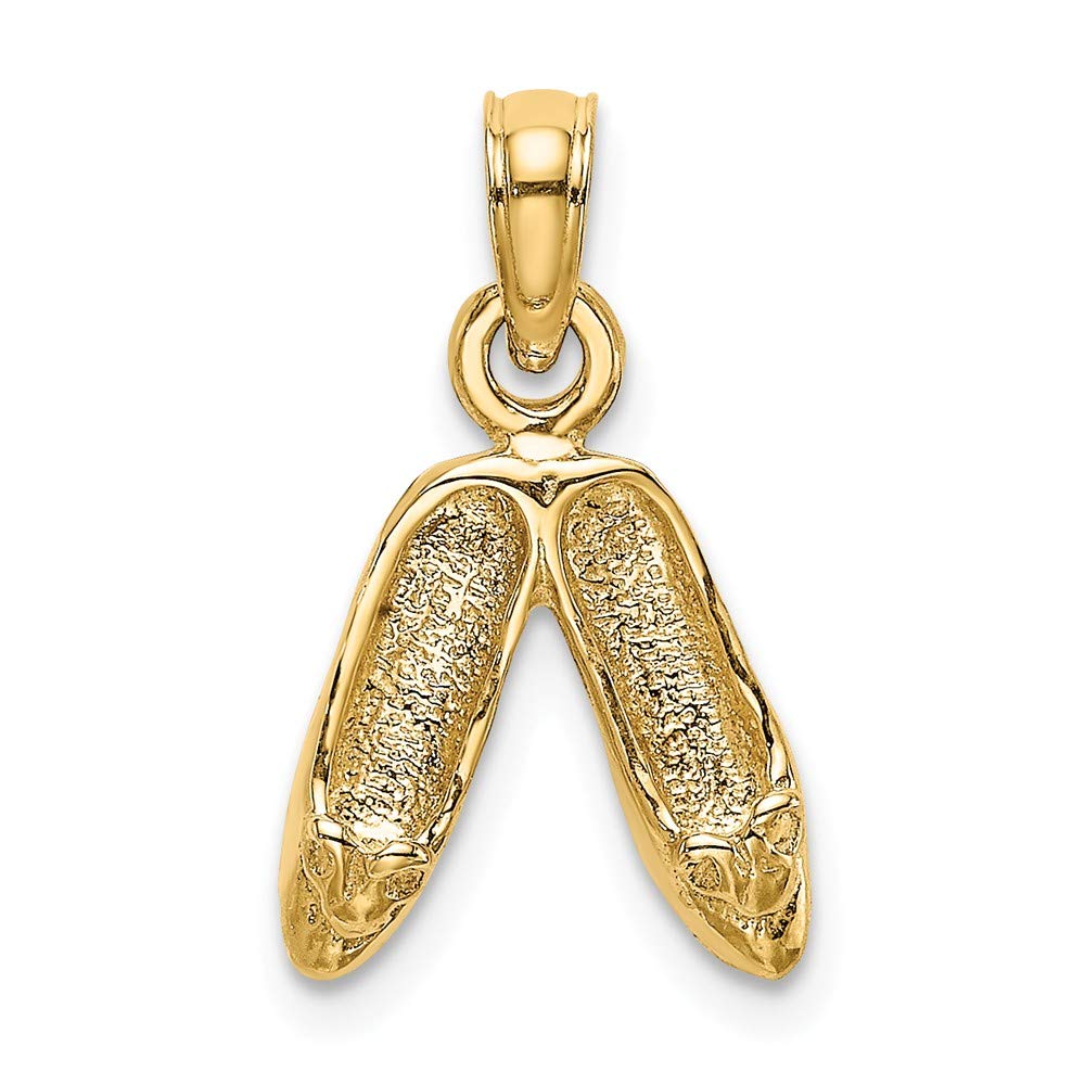 14K Yellow Gold Polished Textured Ballerina Slippers Pendant - Elegant Ballet Jewelry for Women, Perfect Gift for Dancers & Ballet Lovers - Ideal for Necklaces, Bracelets & Special Occasions