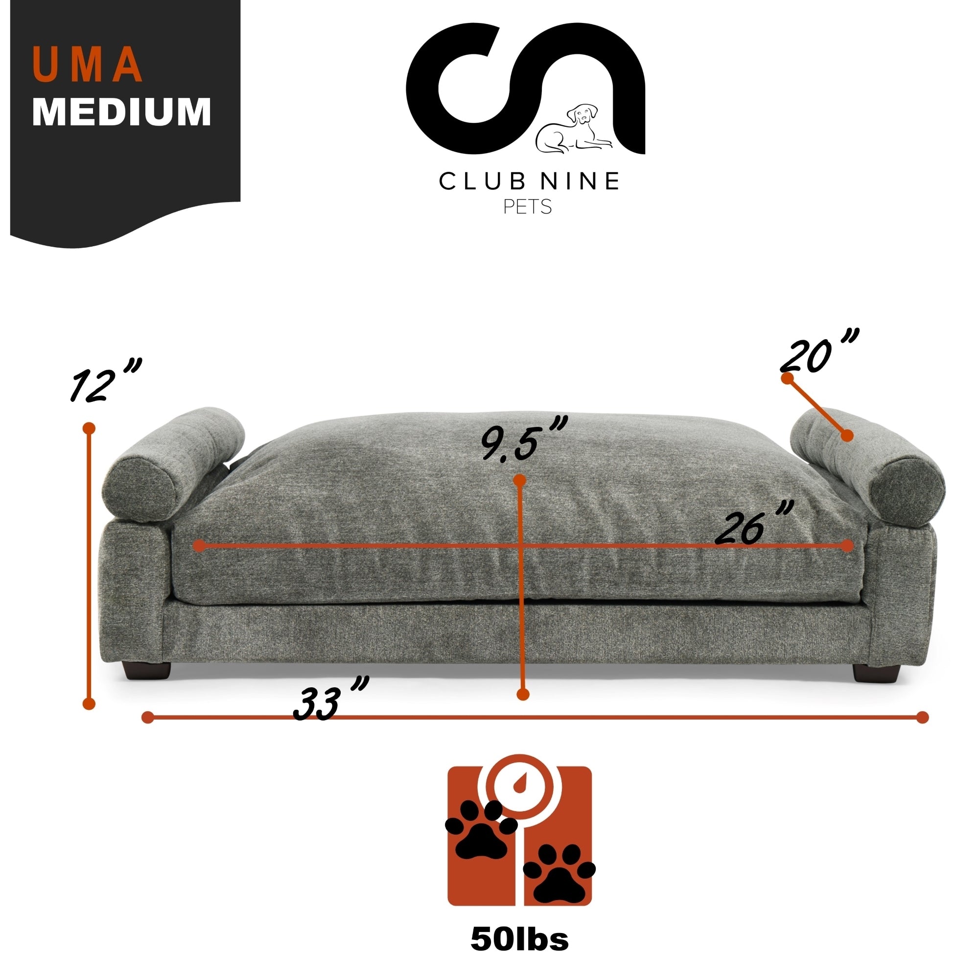 Club Nine Pets Uma Orthopedic Dog Bed - Charcoal Gray Memory Foam Support for Large & Medium Dogs - Perfect for Arthritis & Joint Pain Relief - Ideal for Bedrooms, Living Rooms & Pet-Friendly Spaces