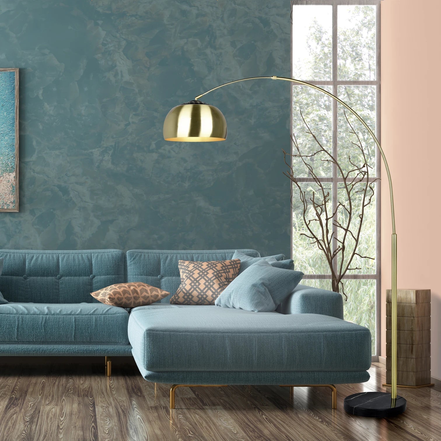 Argentina Arc Floor Lamp - Modern Brass & Nickel Finish for Living Room, Bedroom, or Office Lighting