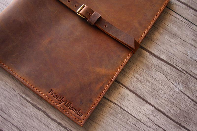 Premium Custom Embossed Genuine Brown Leather Portfolio Holder - Professional Document Organizer for Business Meetings & Executive Gifts
