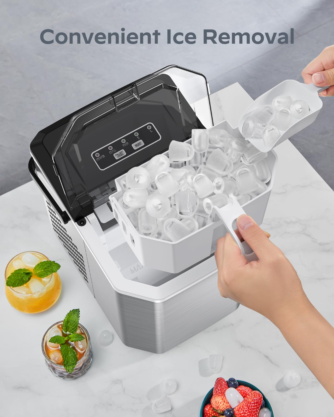 Silonn Stainless Steel Countertop Ice Maker - Portable Ice Machine with Carry Handle, Self-Cleaning, 9 Cubes in 6 Minutes, 26 lbs Daily - Perfect for Home, Office, RV, and Outdoor Parties