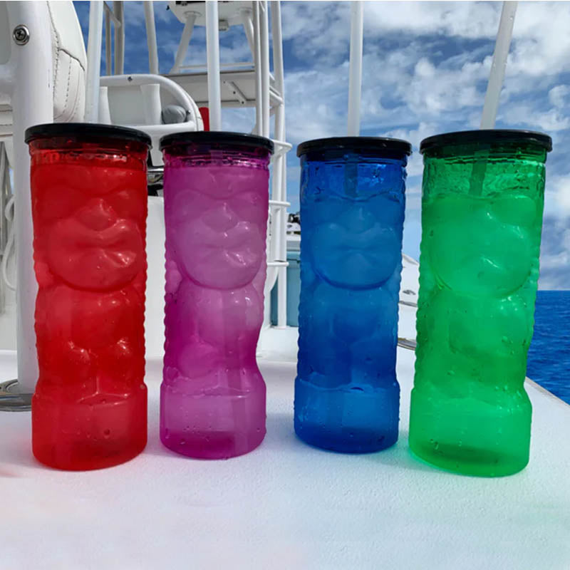 BarConic® 24 oz Tiki Cup with Lid & Straw - Insulated Stainless Steel Tropical Drinkware for Cocktails, Smoothies & Iced Coffee - Perfect for Beach Parties, Poolside Sipping & Summer BBQs