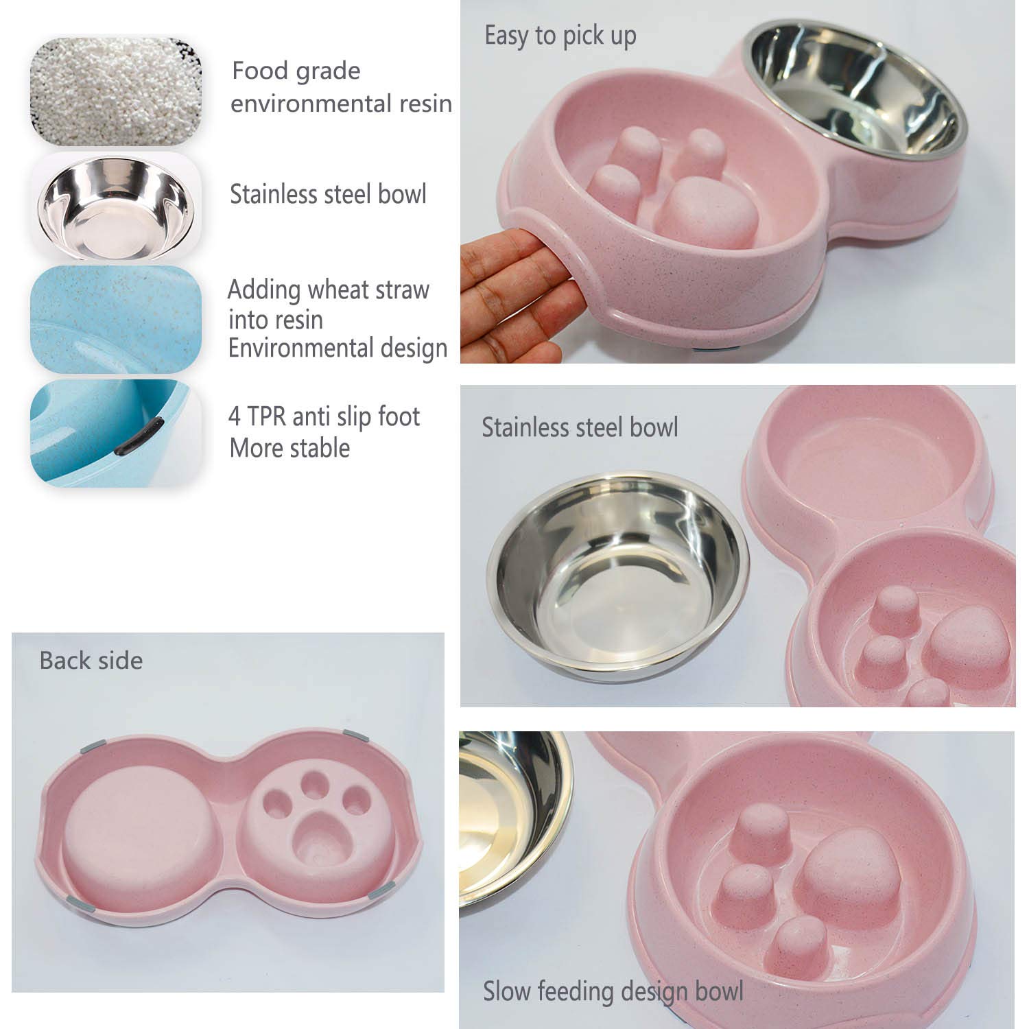 Stainless Steel Slow Feeder Dog Bowl for French Bulldogs - Interactive Pet Dish to Slow Down Eating, Eco-Friendly & Non-Slip - Perfect for Fast Eaters, Mealtime Enrichment & Portion Control (Pink)