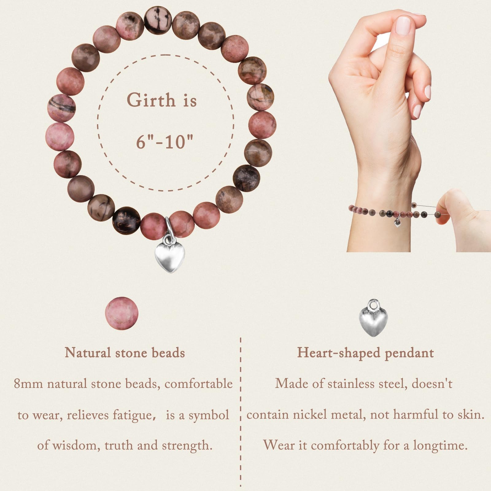 Natural Stone Heart Bracelet - Unique 13th to 80th Birthday Gift for Women | Funny & Meaningful Jewelry for Her, Girlfriend, Mom, Wife, Sister, Teacher | Perfect for Anniversaries, Graduation, Mother's Day & Special Occasions