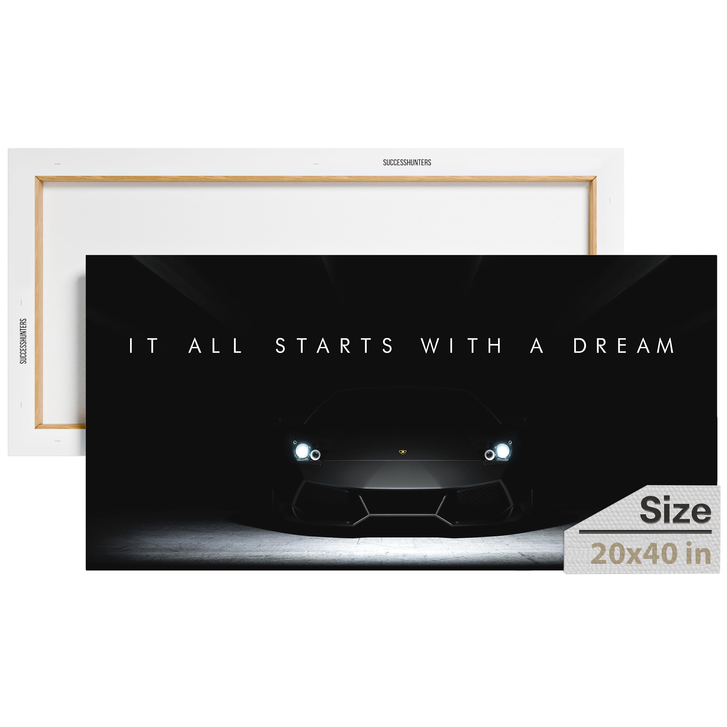 Inspiring Lamborghini Supercar Canvas Wall Art - Motivational Automotive Decor for Office & Home - 40x20 Inch Sports Car Poster for Car Enthusiasts - Perfect for Man Cave, Garage, or Office Decor