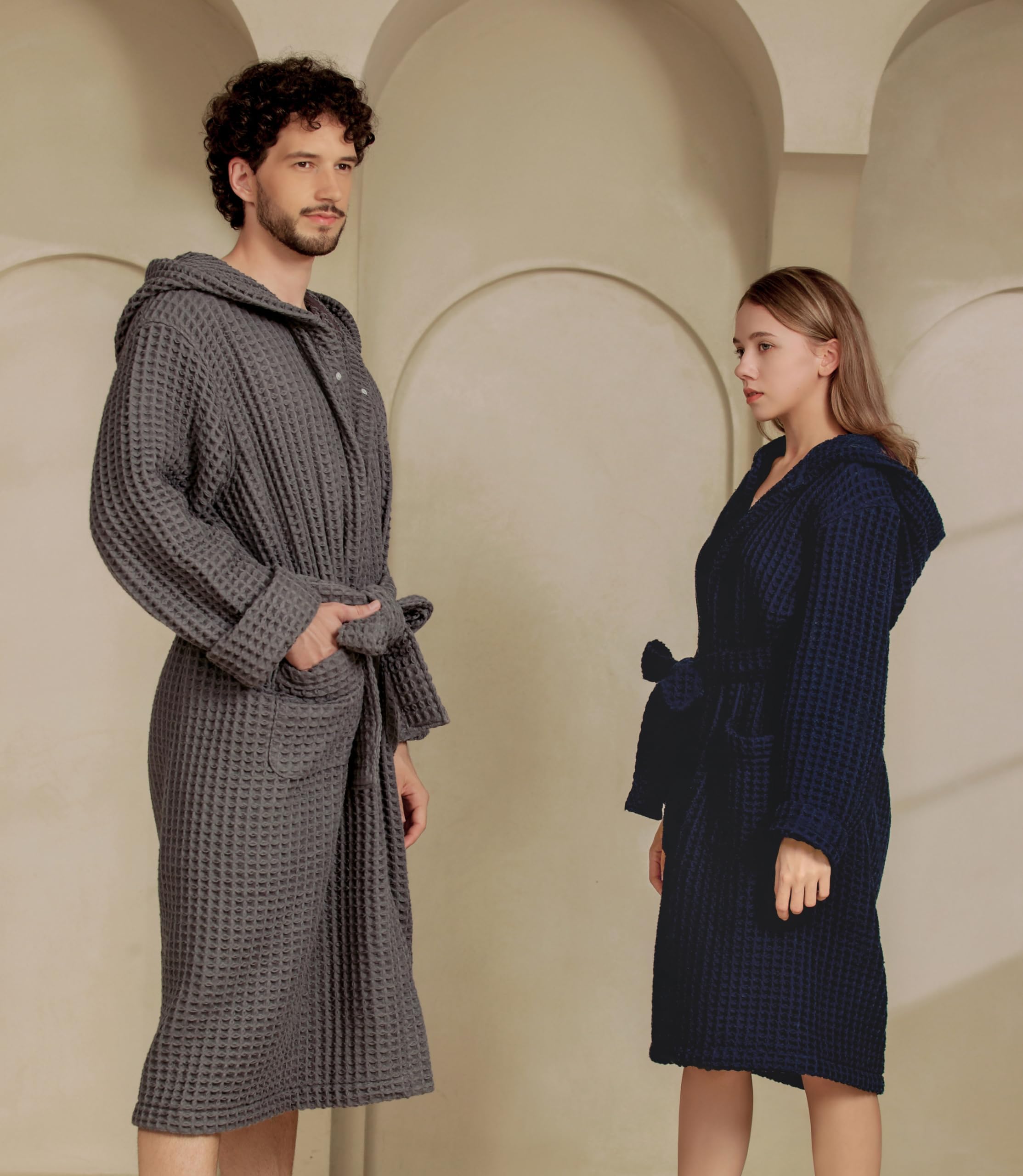 Premium Unisex Hooded Bathrobe - Japanese Cotton Waffle Weave with Silk Infusion for Luxury Spa & Hotel Experience | Perfect for Home Relaxation, Spa Days & Resort Getaways
