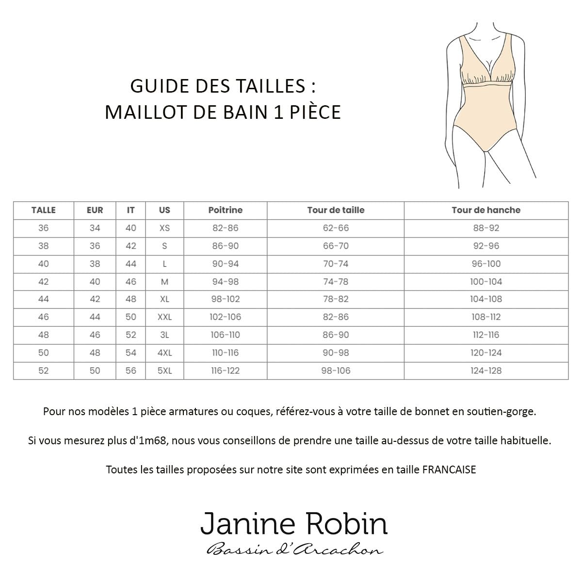 Janine Robin Women's One Piece Swimsuit with Removable Cups - Grace Style for Beach, Pool & Vacation Wear