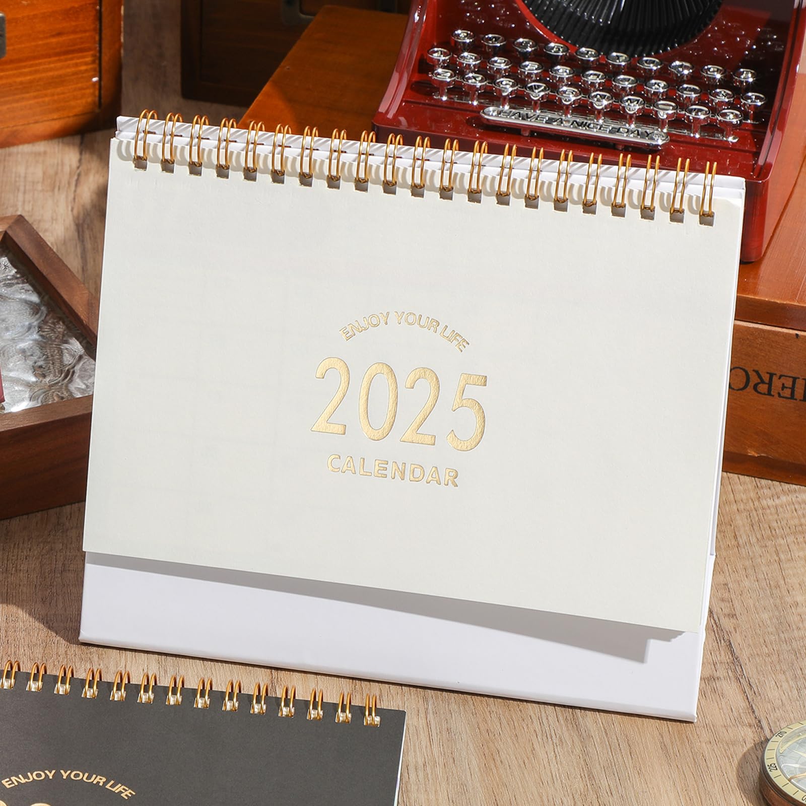 2025 Small Desk Calendar with Metal Ring Twin-Wire Binding - Monthly Planner from Now to December 2025 for Home, Office & School Use - Perfect for Scheduling, Productivity & Organization (White)