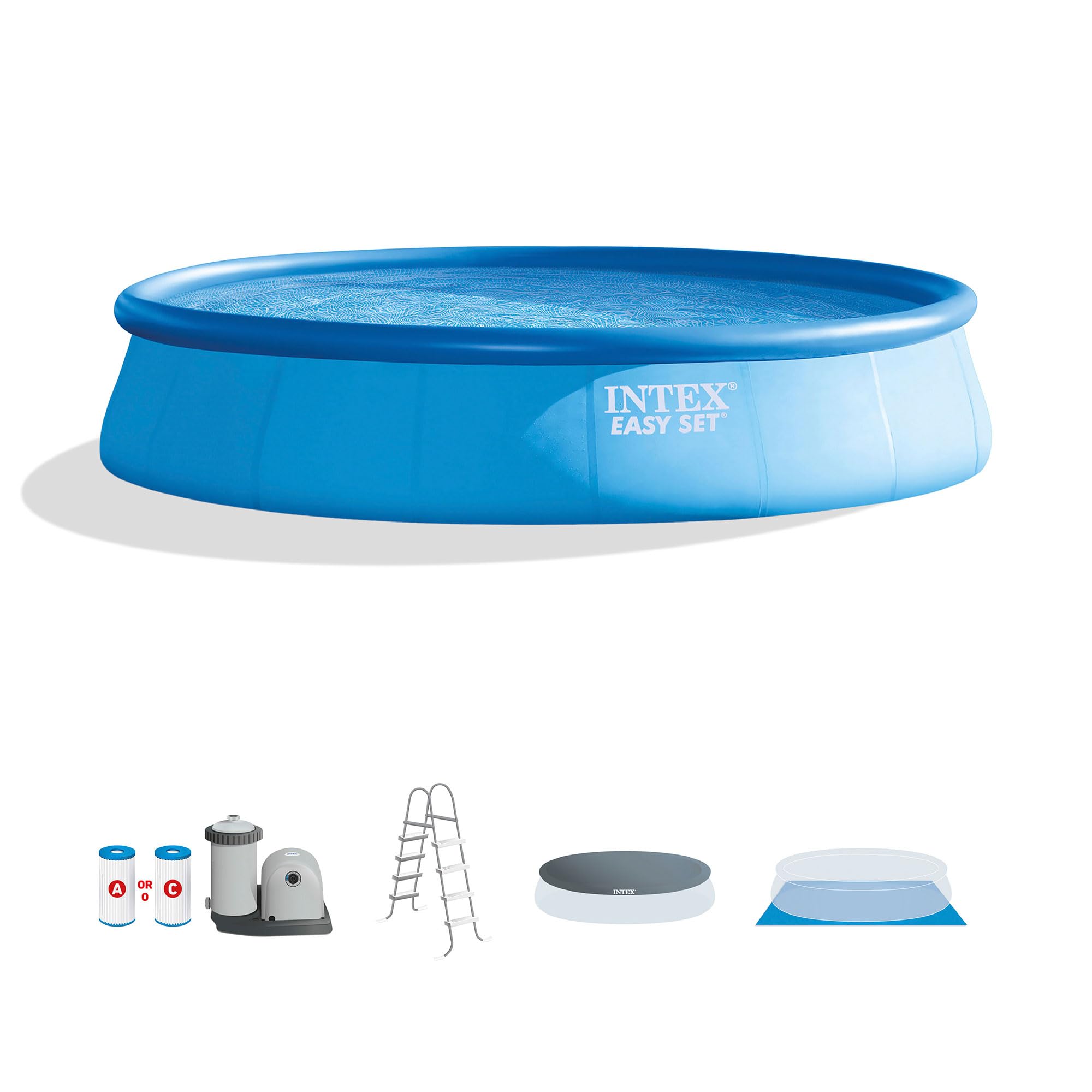 Intex Easy Set 18ft x 48in Round Inflatable Above Ground Swimming Pool with Filter Pump | Includes Ladder, Pool Cover & 6 Filter Cartridges | Durable Blue Family Pool for Backyard, Summer Fun & Outdoor Relaxation