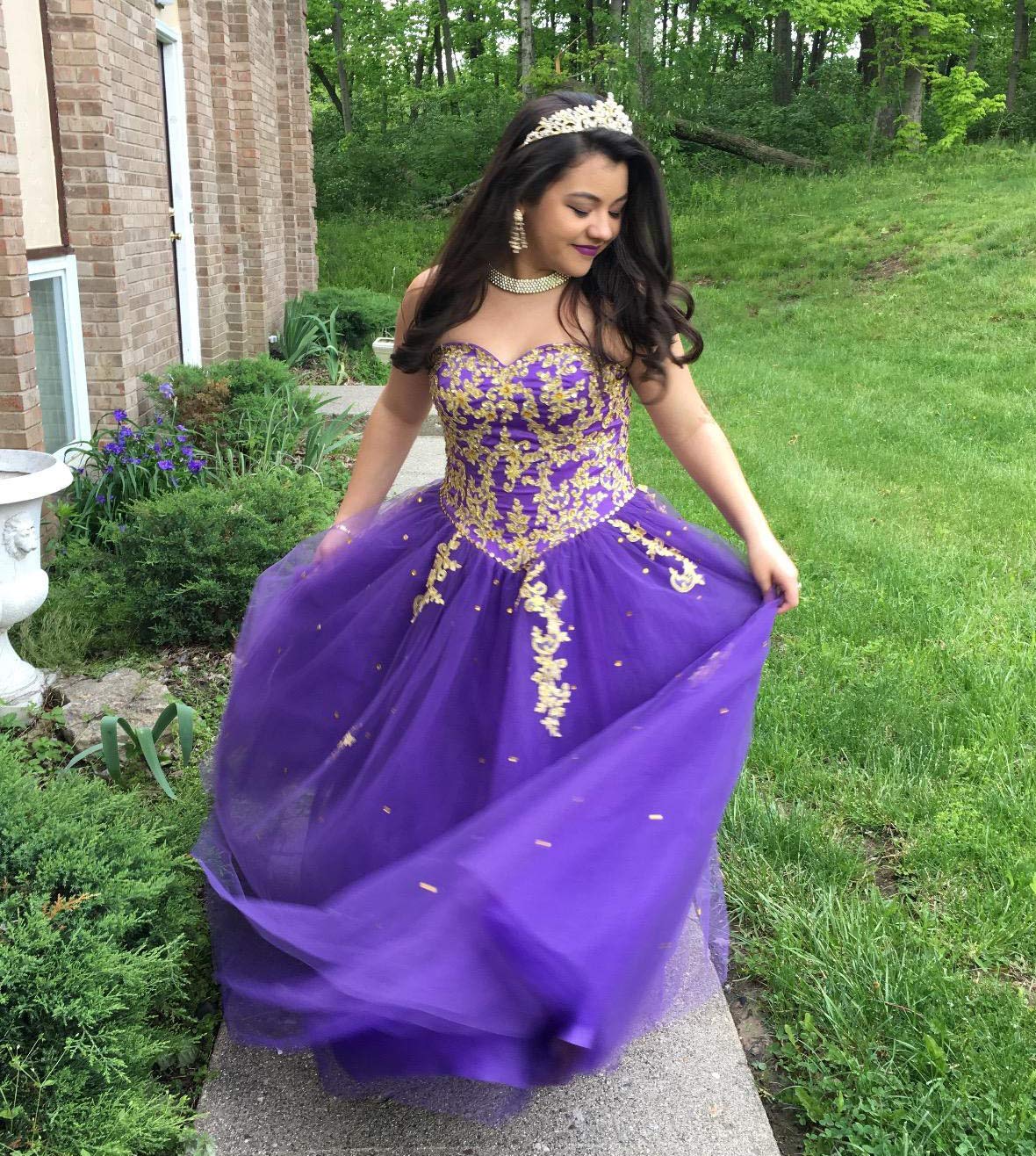 Elegant Gold Lace Quinceañera Dress - Ball Gown Prom Party Evening Dress for Sweet 16, Debutante, Wedding & Special Occasions