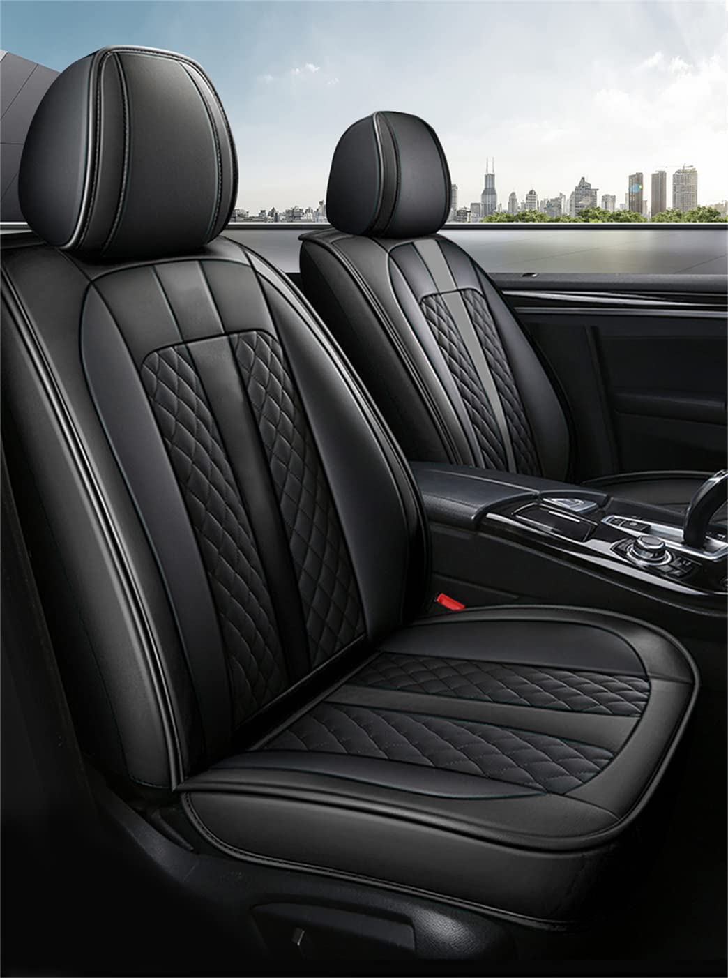 Luxury PU Leather Seat Covers for Dodge Charger 2006-2019 - Front & Rear Set, Black - Perfect for Car Interior Upgrade & Protection