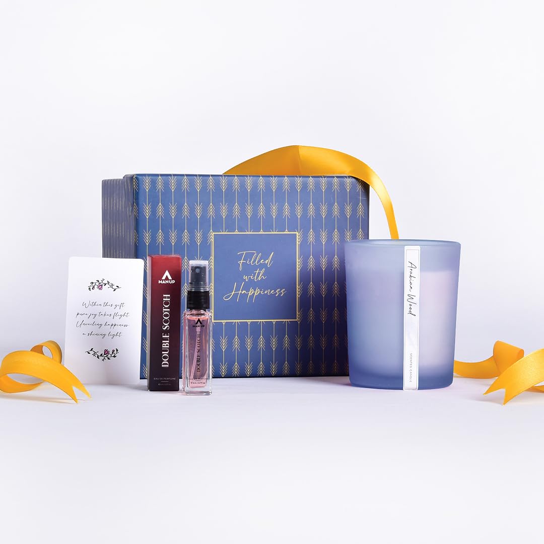 Gleevers Luxury Men's Birthday Gift Set - 2 Pack with Double Scotch Cologne (8ml) & Arabian Wood Scented Candle (250g) | Perfect Anniversary Gift for Husband, Valentine's Present for Boyfriend, Birthday Surprise for Brother | Romantic Date Nights, Special Occasions & Thoughtful Gifting