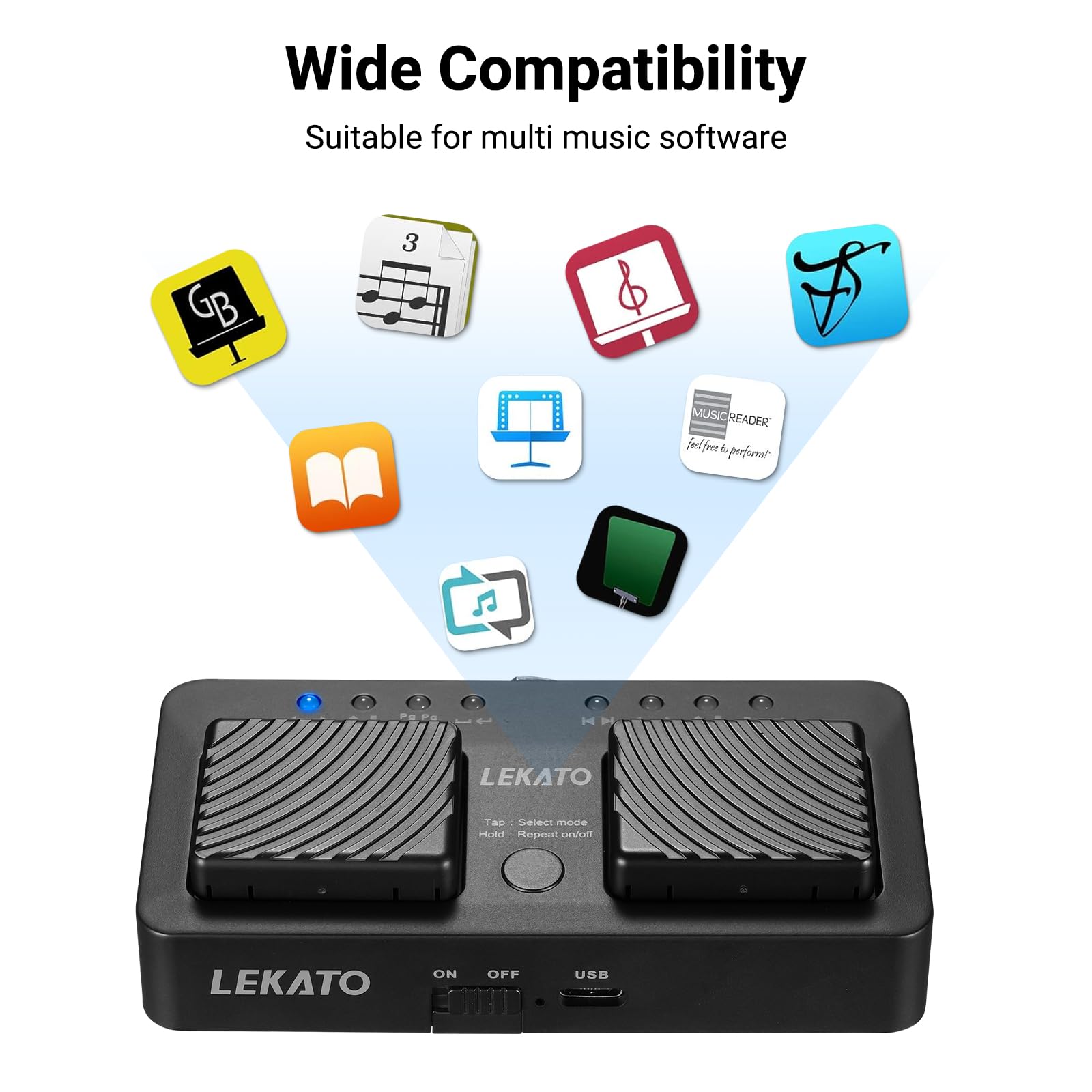LEKATO Wireless Page Turner - Bluetooth Foot Pedal for Tablets, iPads & Phones | Rechargeable, Hands-Free Music Page Turner | Portable for Reading, Presentations & Music Performances