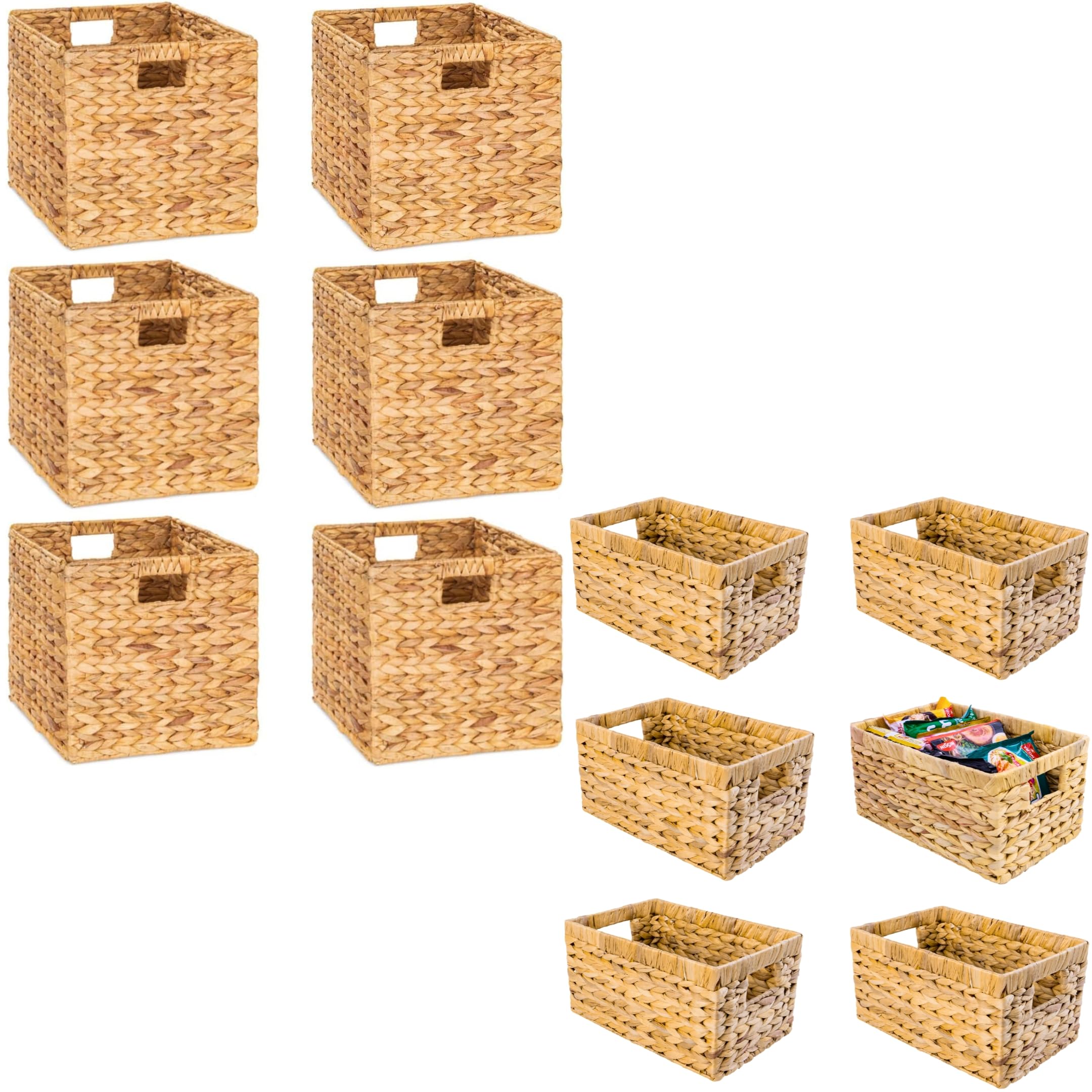 6-Pack Woven Wicker Storage Baskets & Cubes - 10.5x10.5 Inch Home Organization Bins for Shelves, Closet, Living Room, Nursery