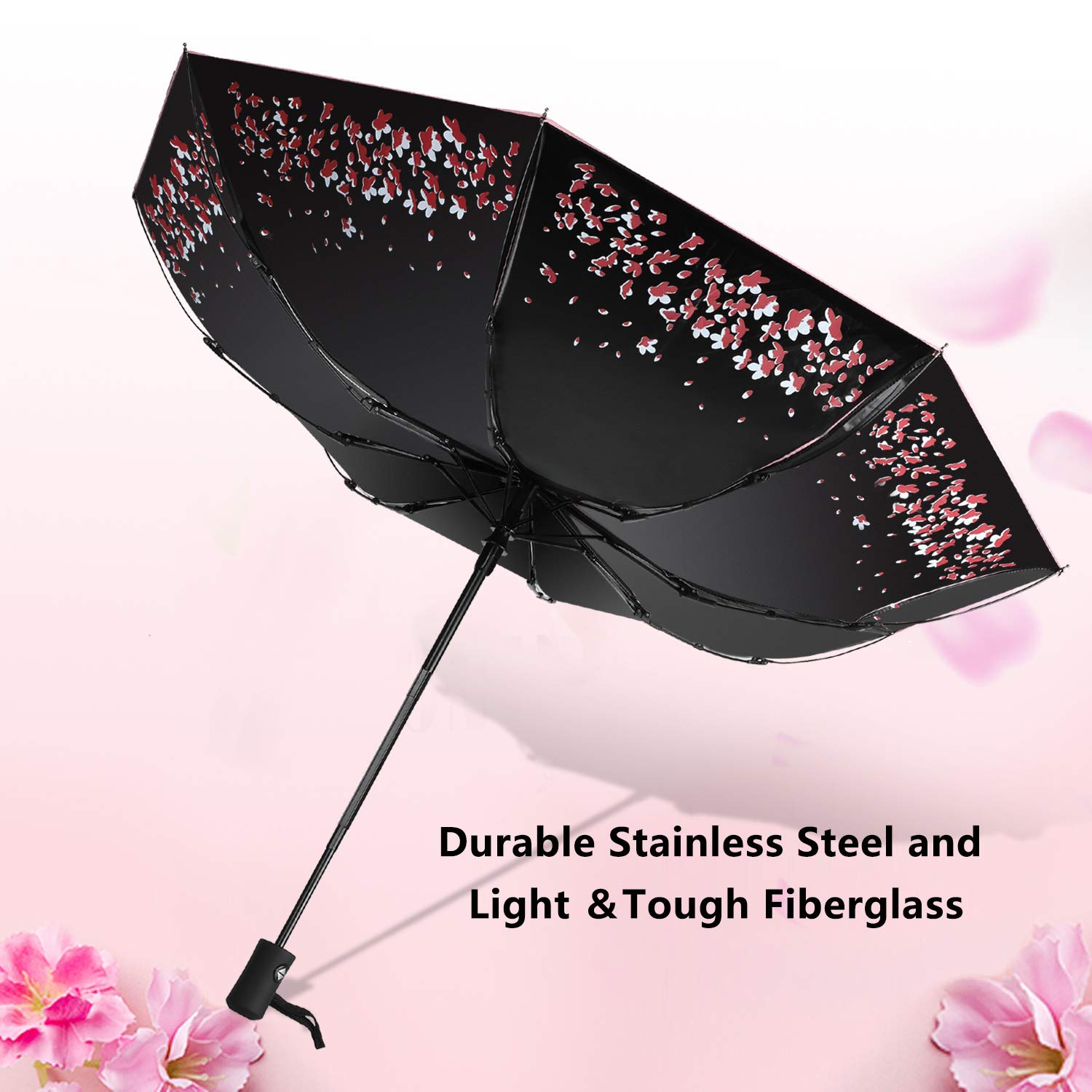 Windproof & UV Protection Cherry Blossom Folding Umbrella - Compact Travel Umbrella for Rain & Sun - Perfect for Outdoor Activities, Commuting, and Beach Trips