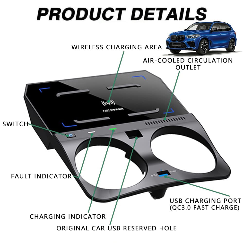 **15W Qi Fast Wireless Car Charger for BMW X5 X5M X6 X6M (2019-2022) - G05/G06 Center Console Accessory | Compatible with Original BMW NFC | Perfect Gift for BMW Owners | Ideal for Commuting, Road Trips & Daily Driving**