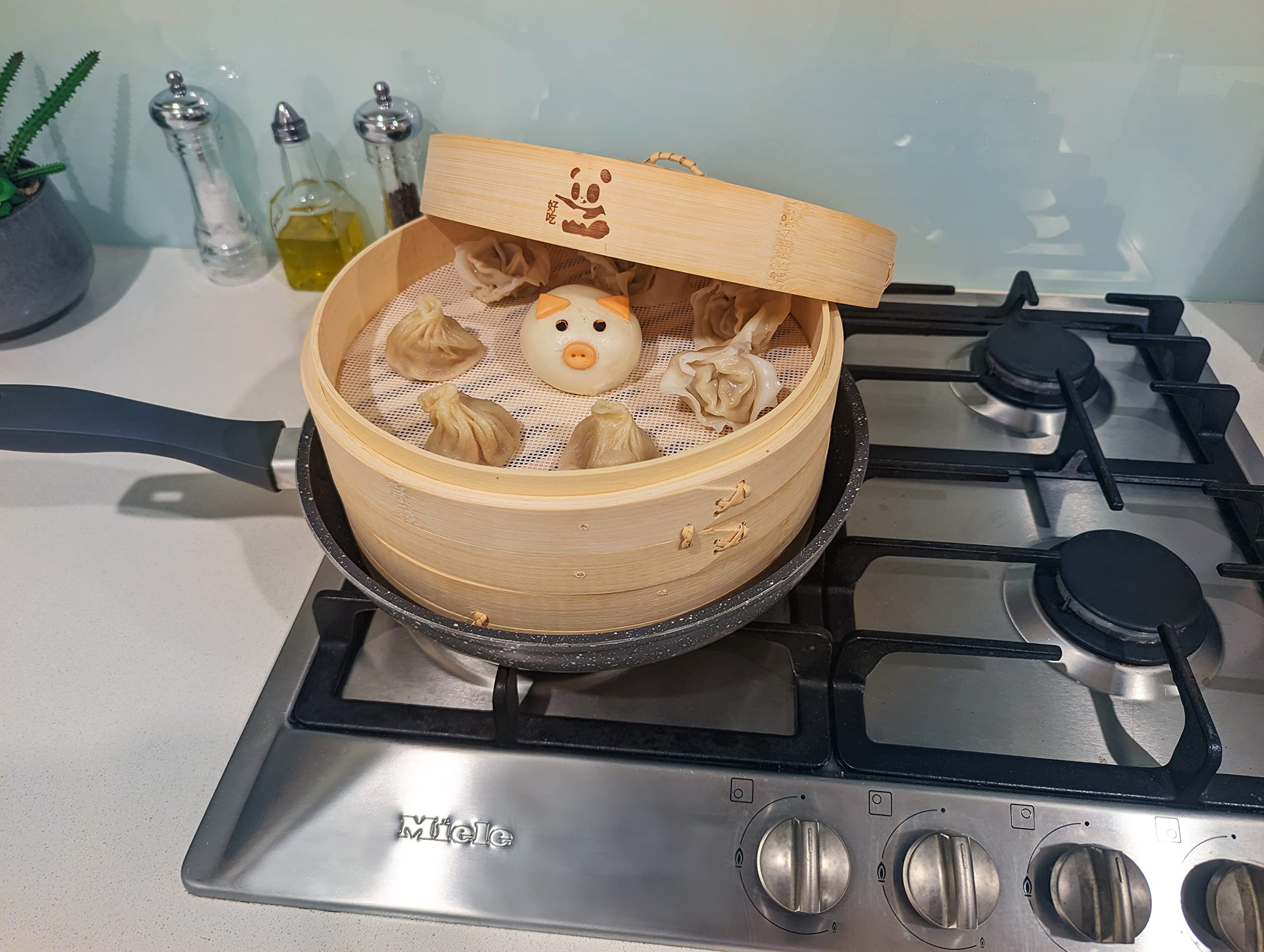 10 Inch Bamboo Steamer Basket - 2 Tier Natural Sustainable Food Cooker for Dumplings, Vegetables, Tamales, Seafood & Bao Buns | Includes 2 Reusable Nonstick Liners, 2 Pairs Chopsticks & 1 Sauce Dish | Perfect for Asian Cooking, Dim Sum, Healthy Meals & Party Serving
