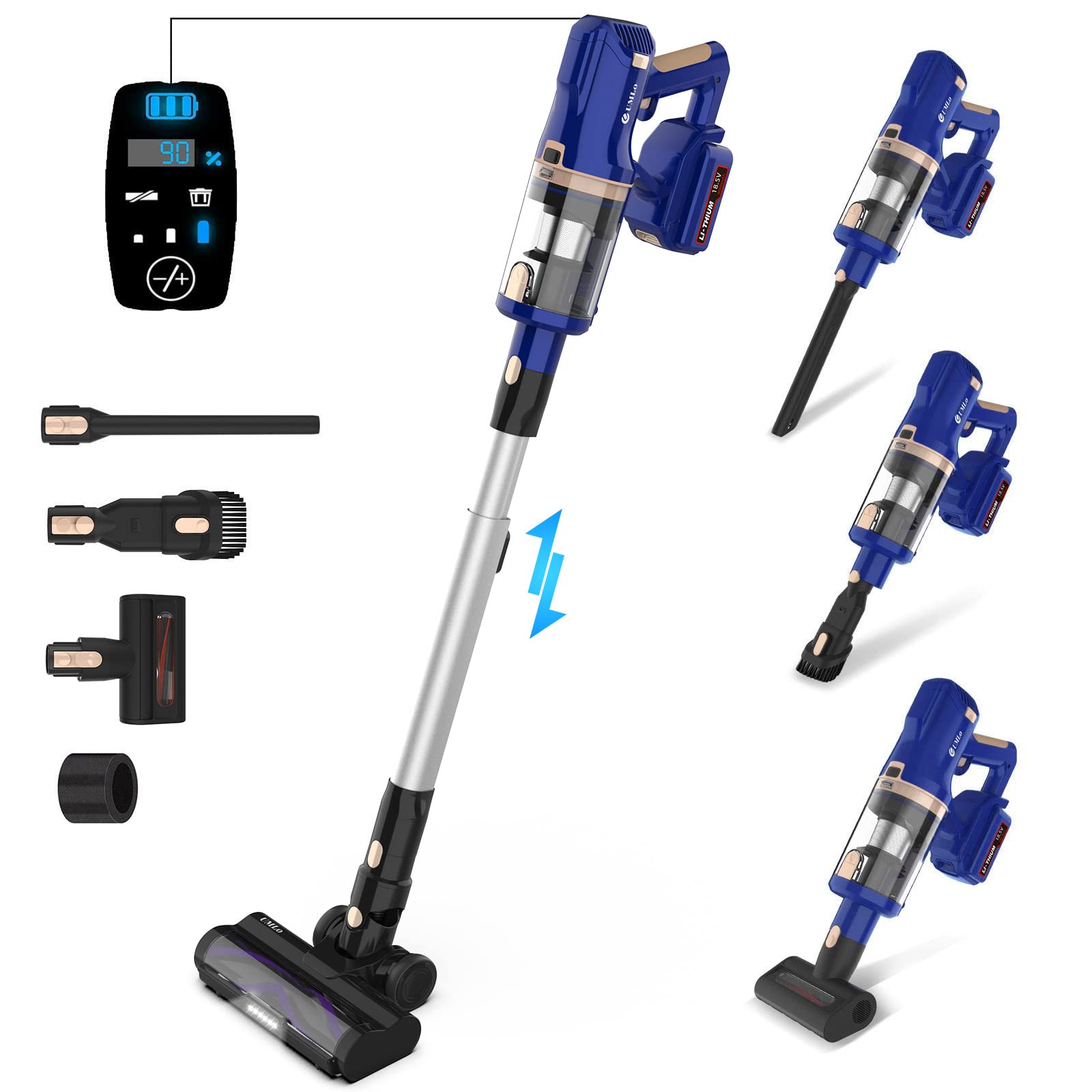 UMLo V111 Plus Cordless Vacuum Cleaner - 300W 28Kpa Powerful Suction, 60min Runtime with 4000mAh Battery, LED Display, 8-in-1 Lightweight Stick Vacuum for Pet Hair, Carpet & Hard Floors - Perfect for Home Cleaning, Car Detailing & Pet Owners